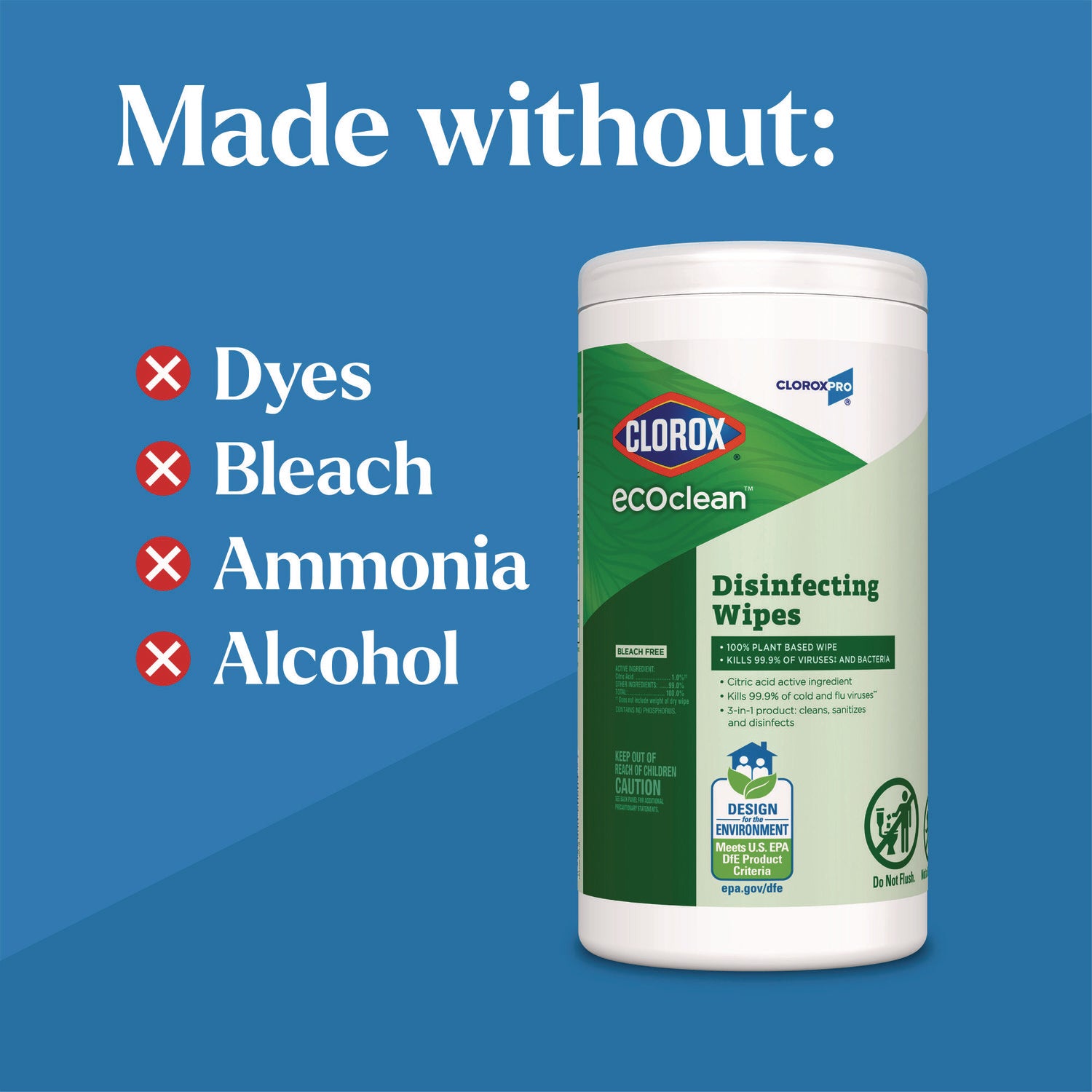 EcoClean Disinfecting Wipes, 1-Ply, 8 x 7, Unscented, White Clorox® Flipcost