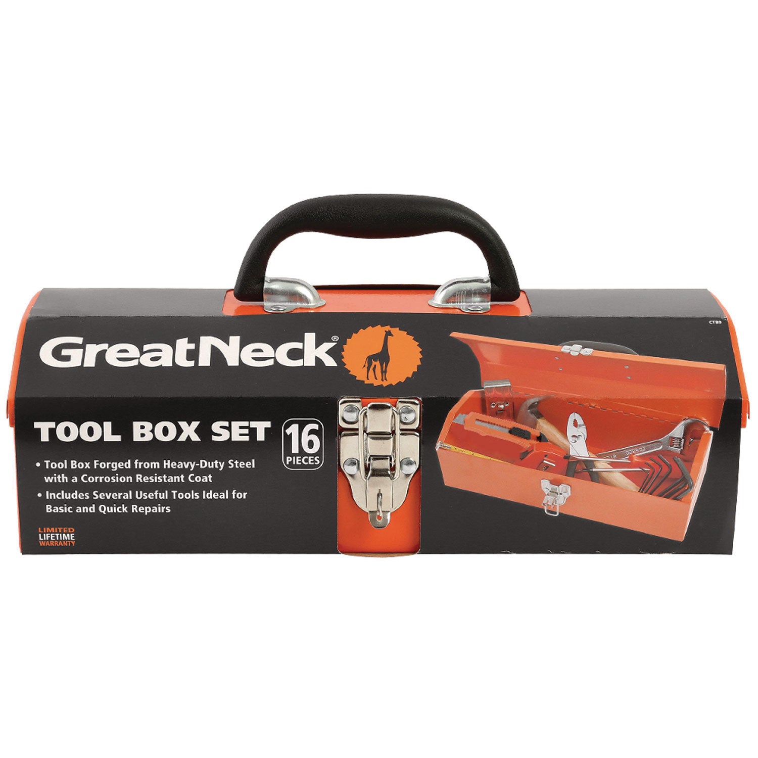 Great Neck® 16-Piece Light-Duty Office Tool Kit, Metal Box, Red