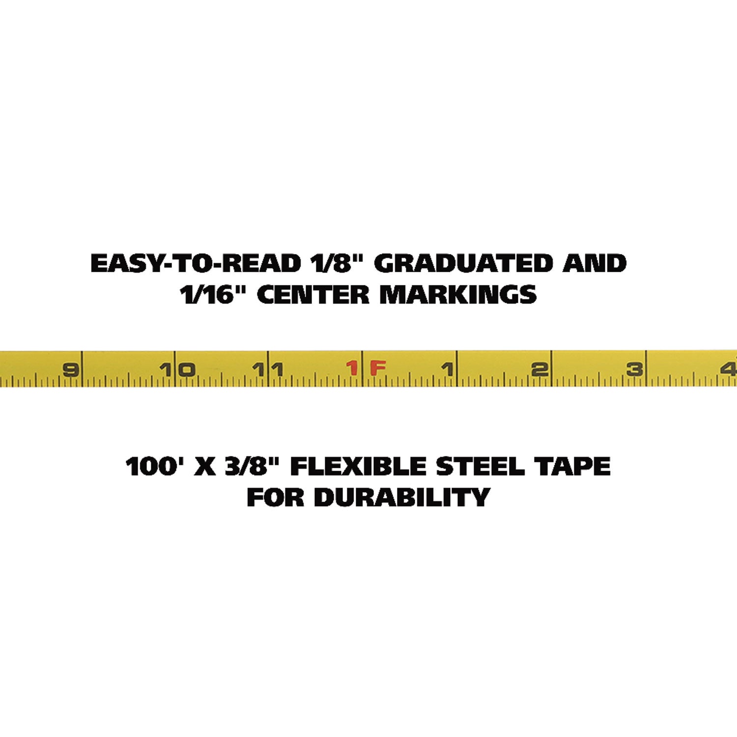 Great Neck® English Rule Measuring Tape, 0.38" x 100 ft, Steel, Yellow