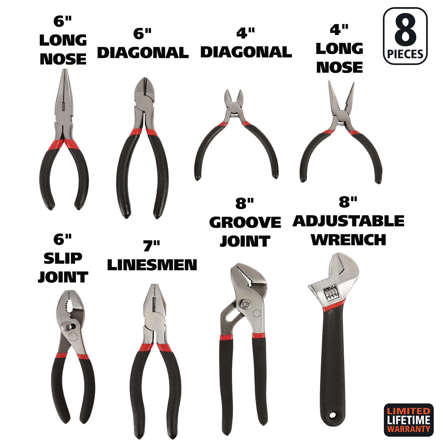 Great Neck® 8-Piece Steel Pliers and Wrench Tool Set