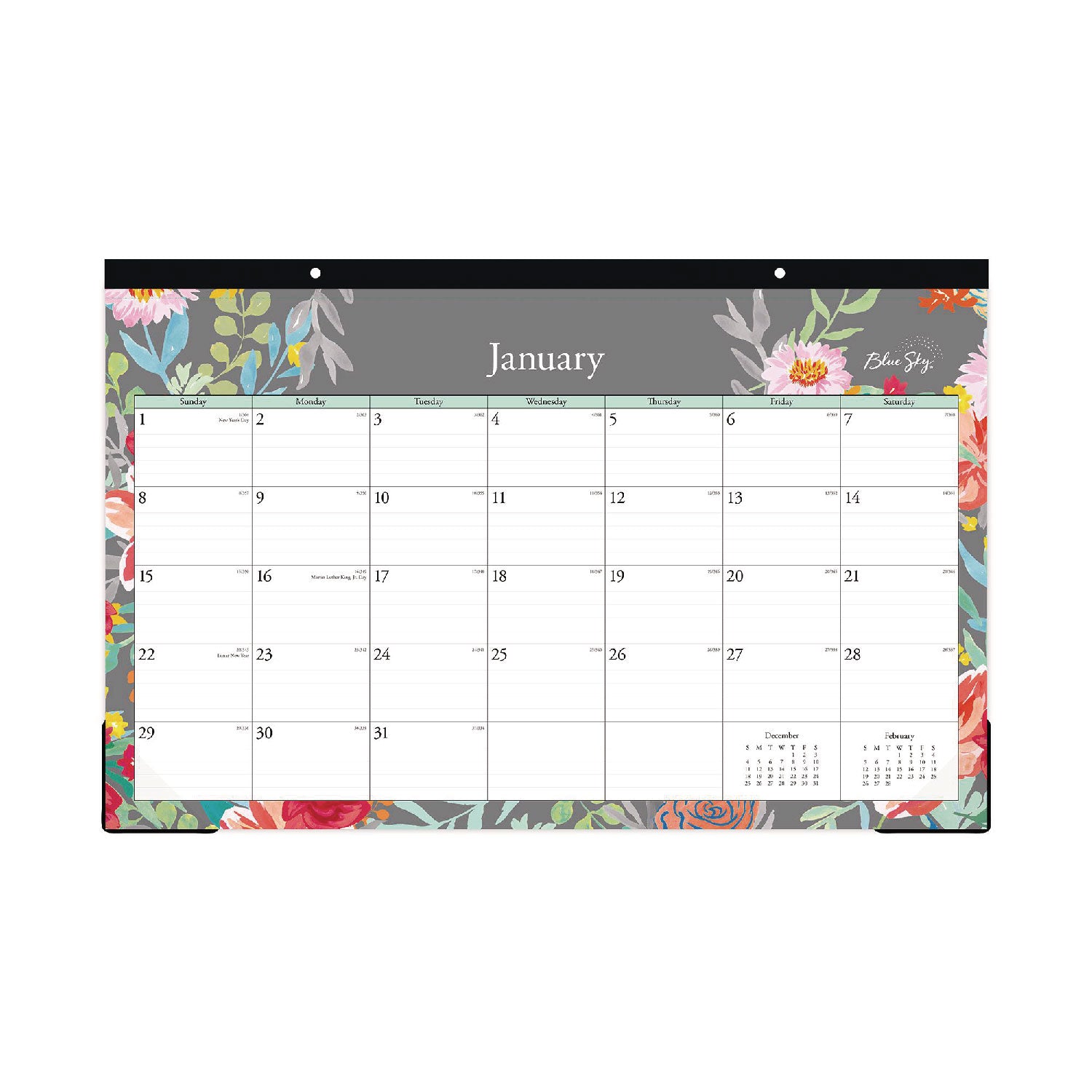 Sophie Desk Pad, Floral Artwork, 17 x 11, Multicolor Sheets, Black Binding, Clear Corners, 12-Month (Jan to Dec): 2025