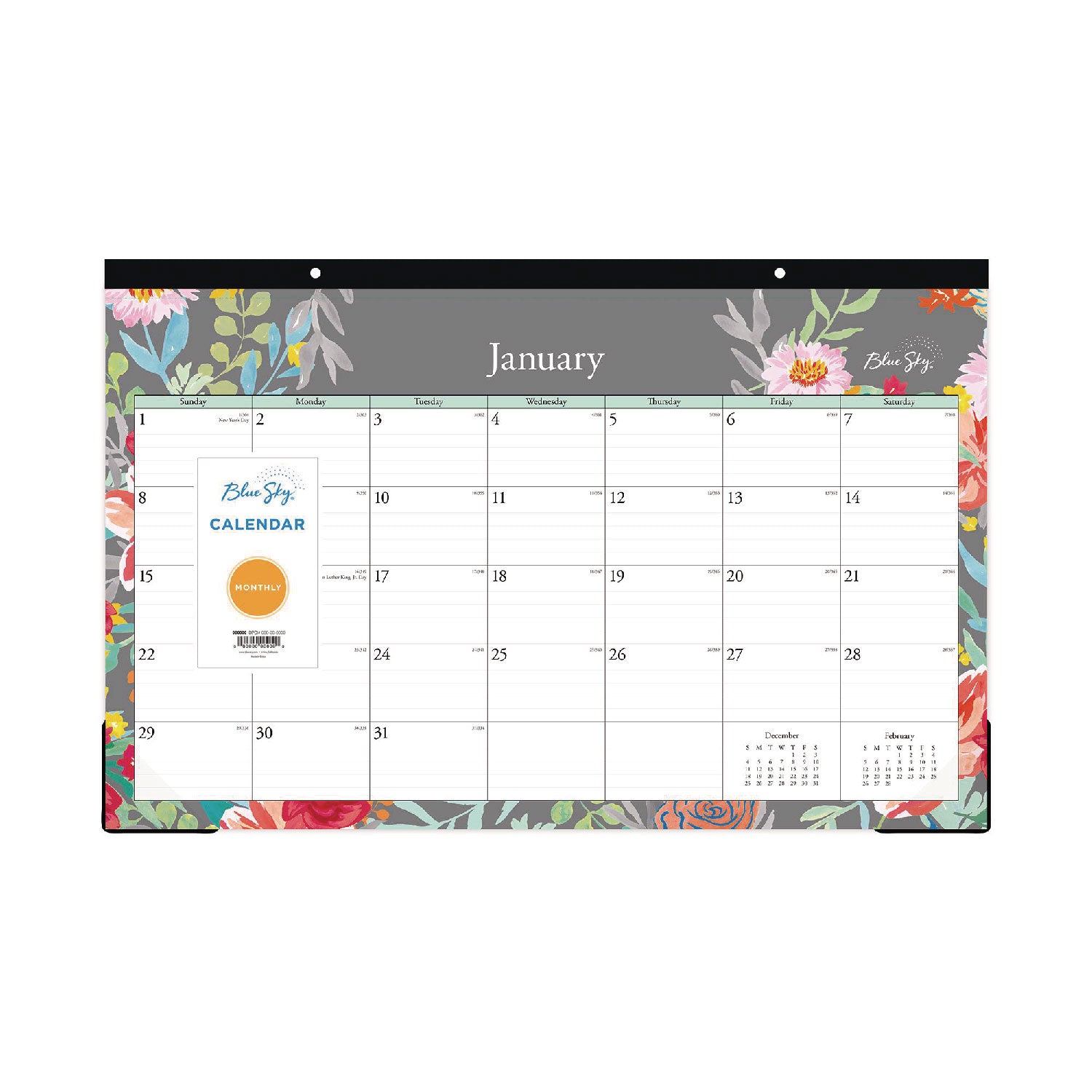 Blue Sky® Sophie Desk Pad, Floral Artwork, 17 x 11, Multicolor Sheets, Black Binding, Clear Corners, 12-Month (Jan to Dec): 2025