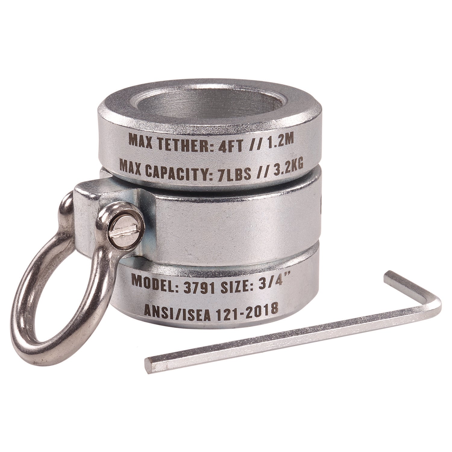 Squids 3791 Sleever/Connecting Bar Lock Collar with Tool Attachment Point, 7 lb Max Working Capacity, 0.75" Long, Silver