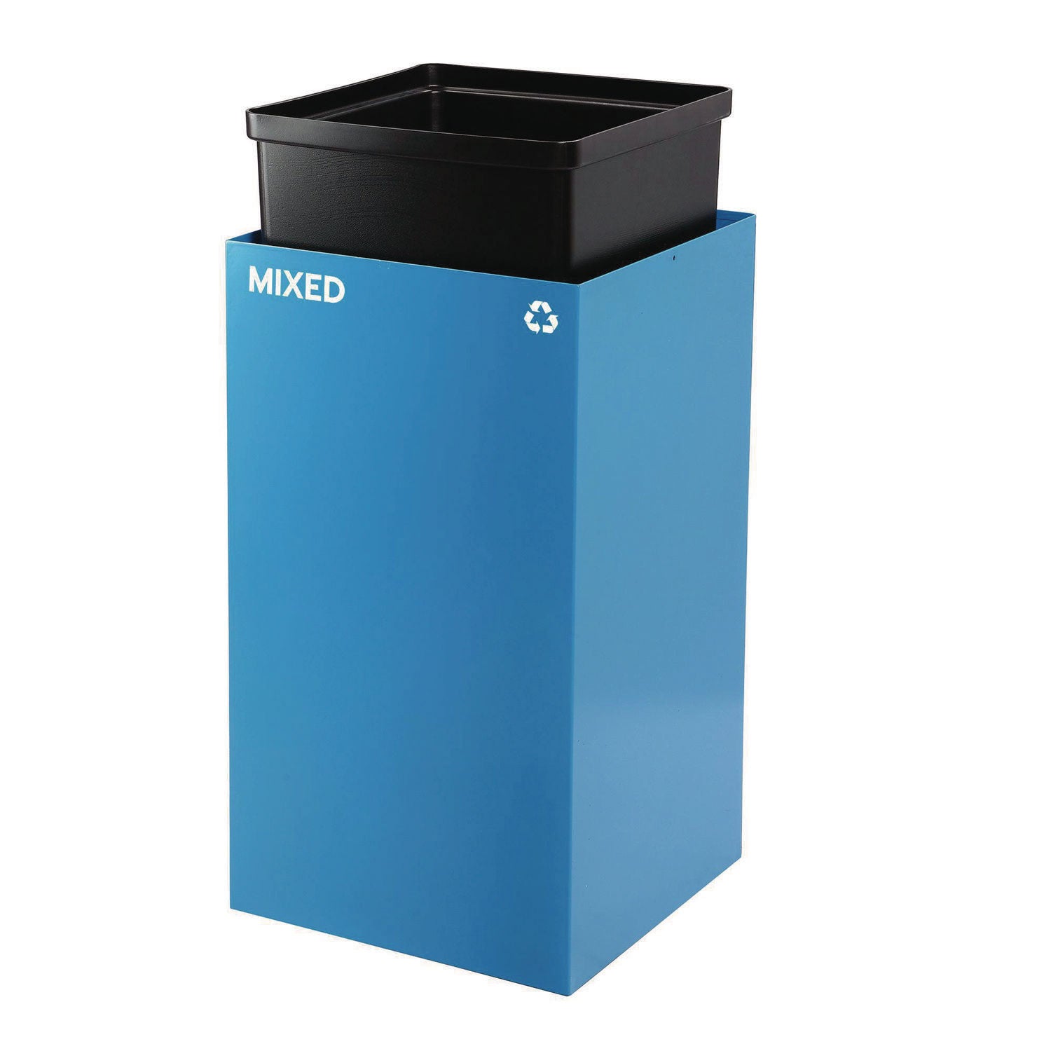 29 Gallon Trash/Recycling Cans, Steel, Blue Mixed Recycling Can with Square Lid, Black Trash Can with Square Lid Alpine Industries Flipcost