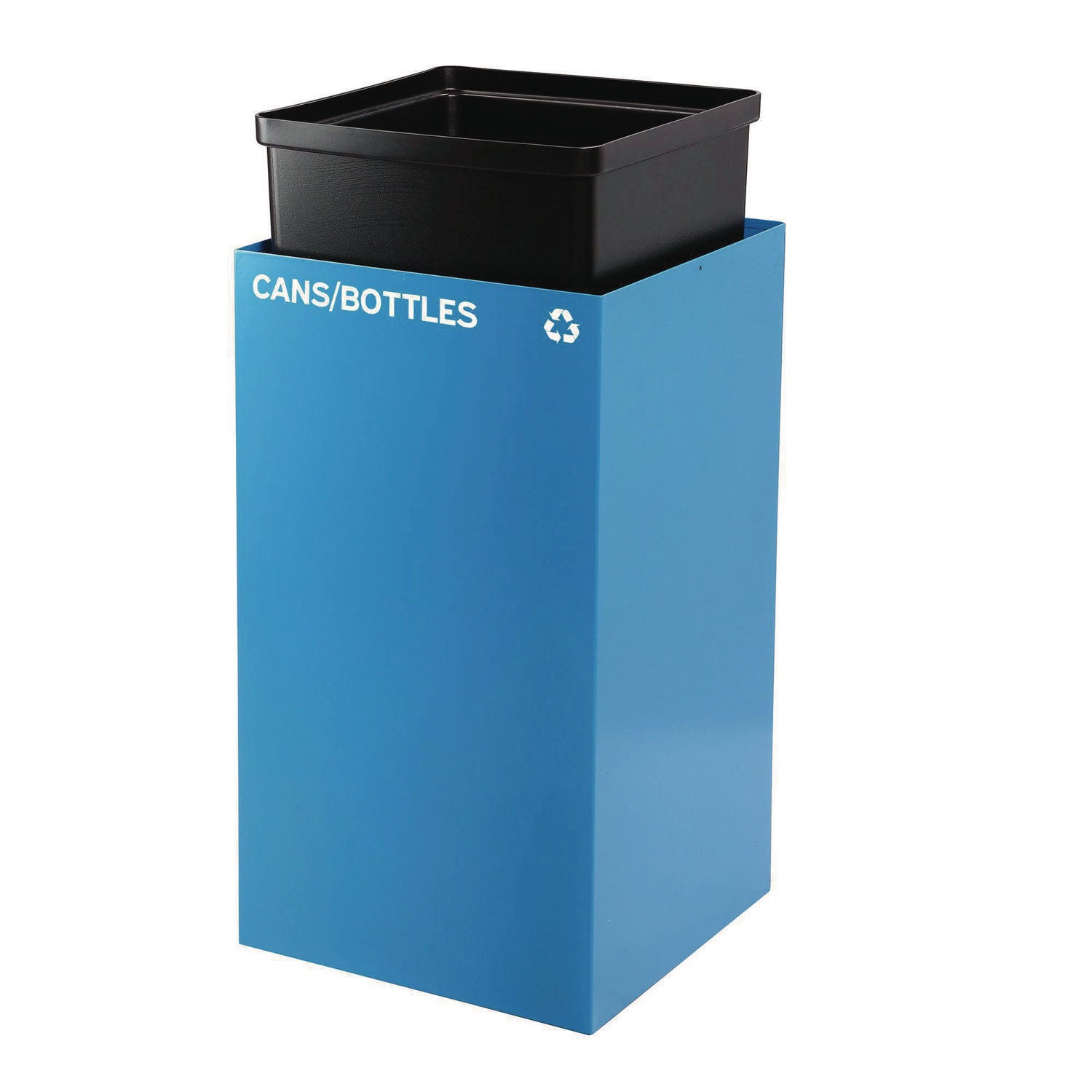 29 Gallon Trash/Recycling Cans, Steel, Blue Cans/Bottles Recycling with Mixed Lid, Black Trash Can with Square Lid Alpine Industries Flipcost