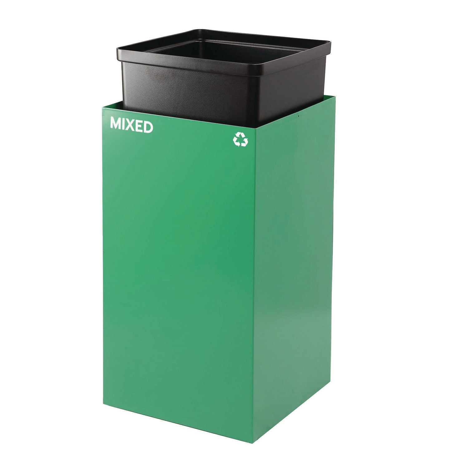 29 Gallon Trash/Recycling Cans, Steel, Green Mixed Recycling Can with Mixed Lid, Black Trash Can with Square Lid Alpine Industries Flipcost