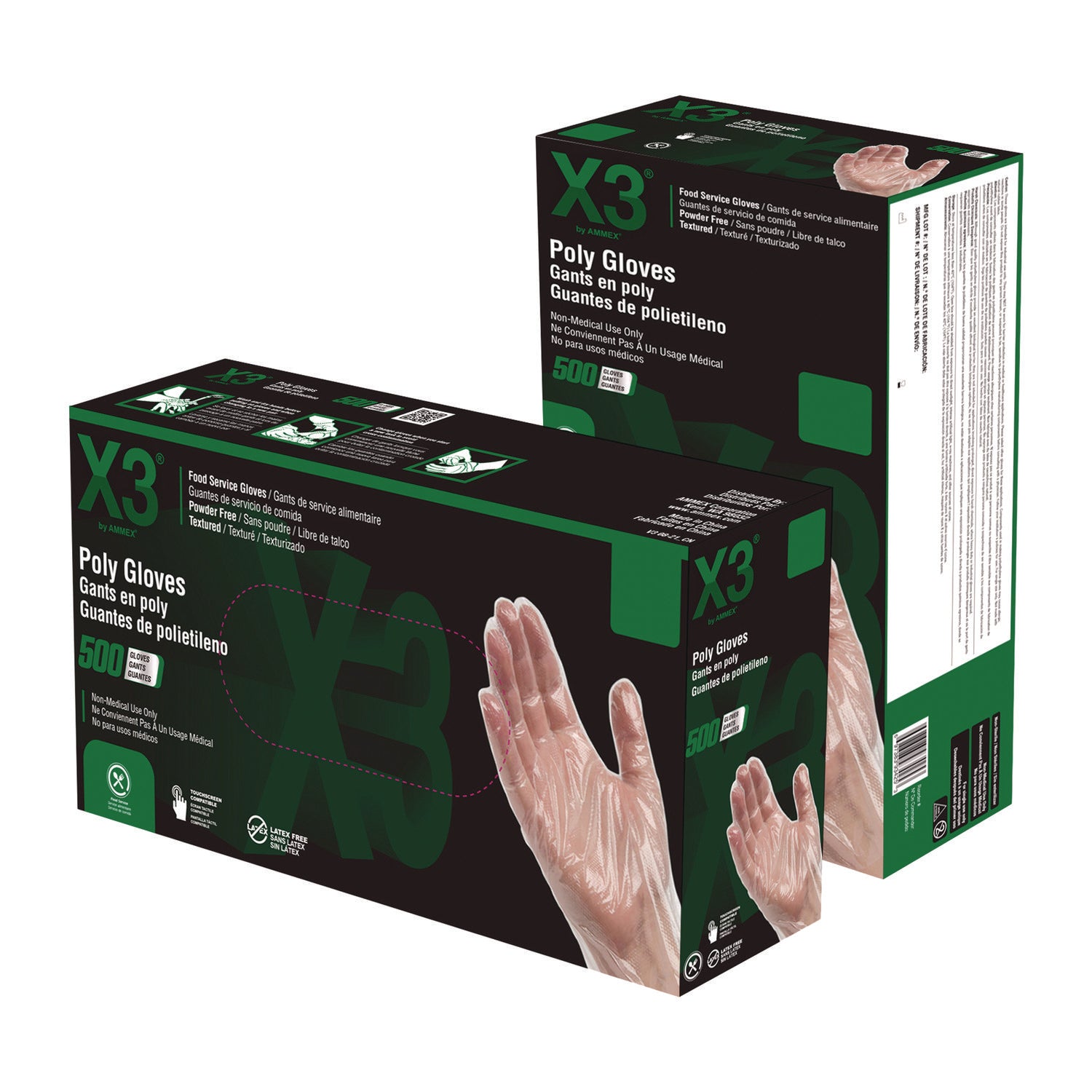 X3® by AMMEX® Poly Food Safe Industrial Gloves, Large, Clear, 500/Box