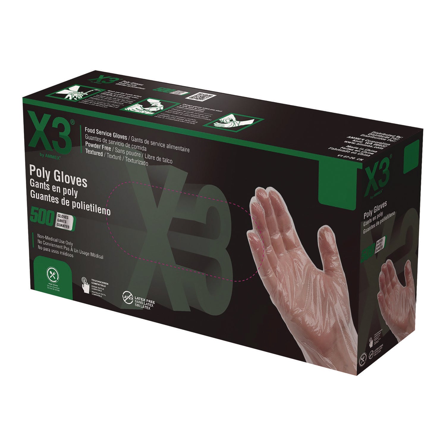 X3® by AMMEX® Poly Food Safe Industrial Gloves, Large, Clear, 500/Box