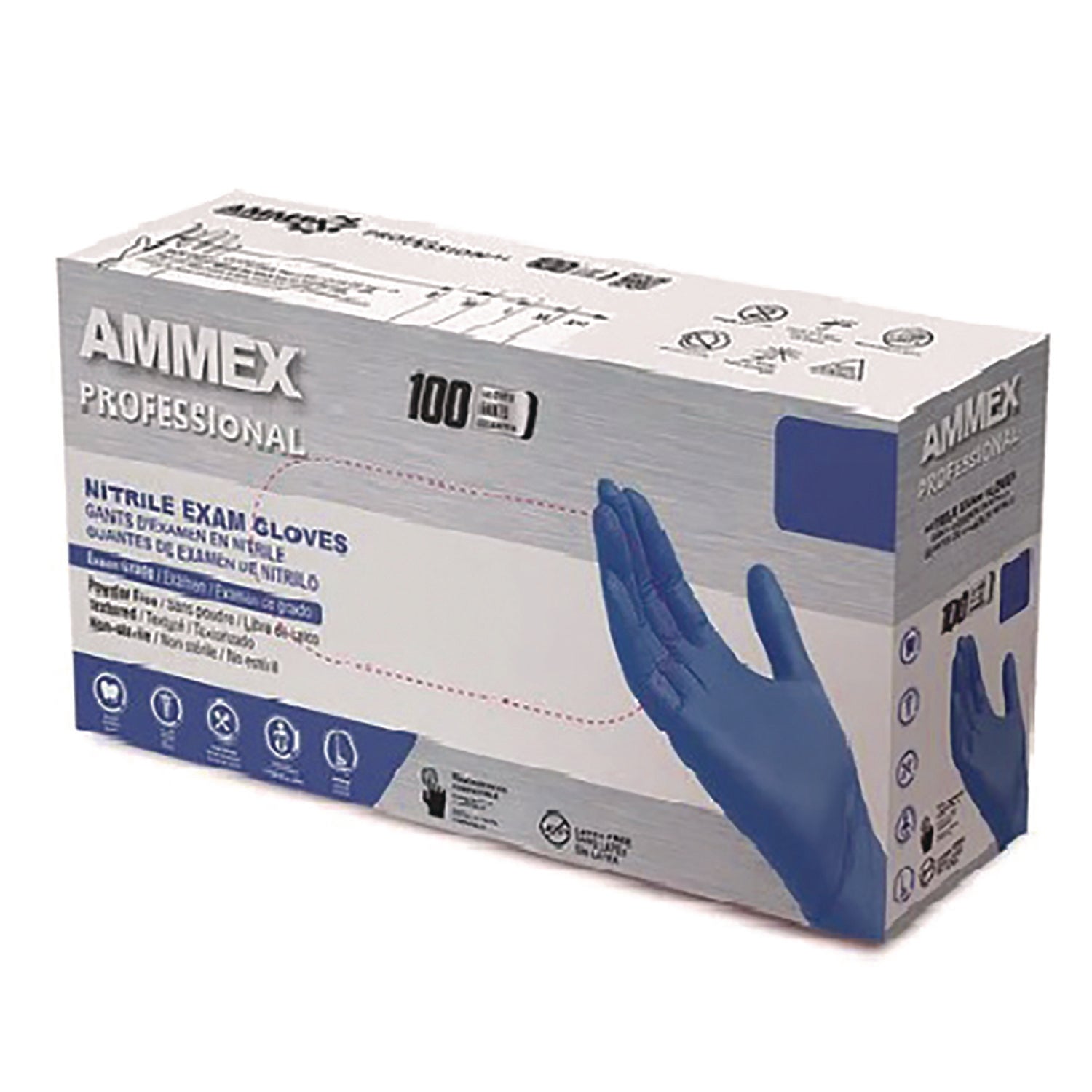 AMMEX® Professional Nitrile Exam Gloves, Powder-Free, Small, Blue, 100/Box