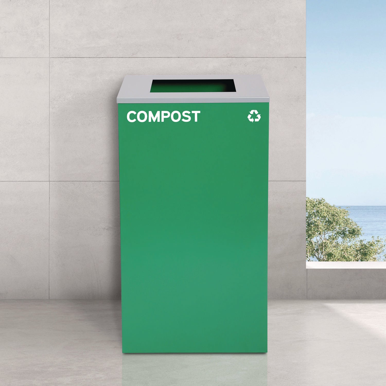 29 Gallon Trash/Recycling Cans, Steel, Blue Cans/Bottles Recycling Can, Green Compost Can, Black Trash Can with Square Lids Alpine Industries Flipcost