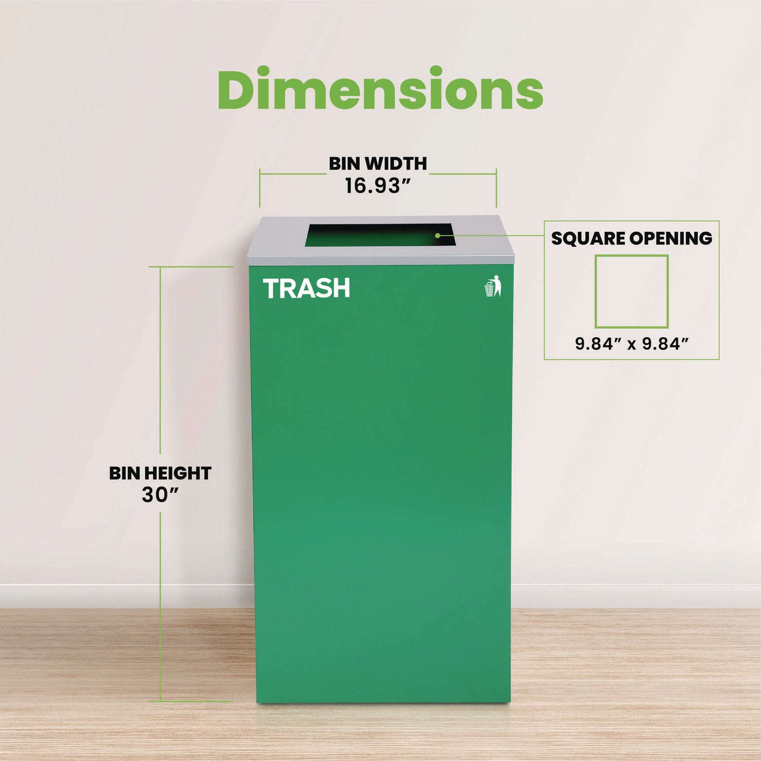 29 Gallon Trash/Recycling Cans, Steel, Green Trash Can with Square Lid Alpine Industries Flipcost