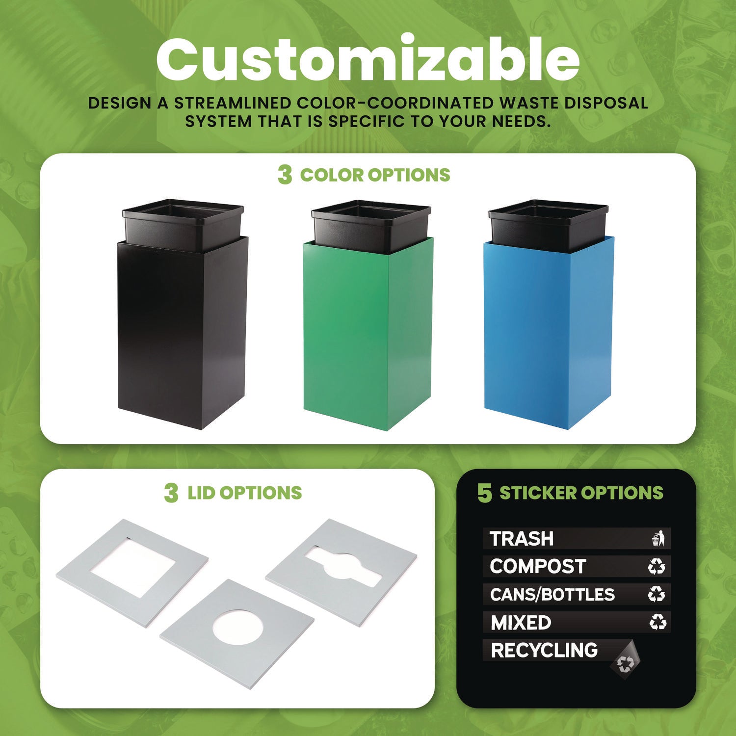 29 Gallon Trash/Recycling Cans, Steel, Green Trash Can with Square Lid Alpine Industries Flipcost