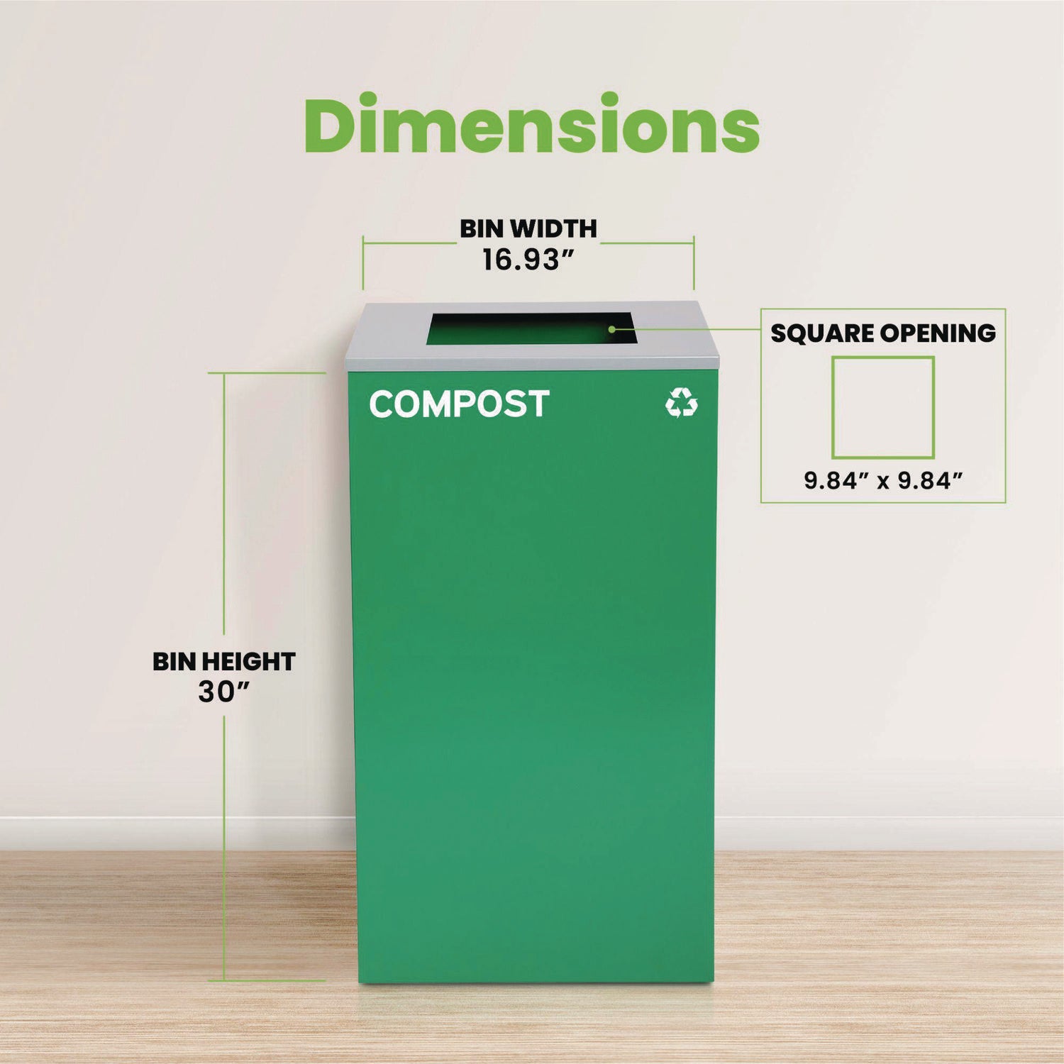 29 Gallon Trash/Recycling Cans, Steel, Green Compost Can with Square Lid Alpine Industries Flipcost