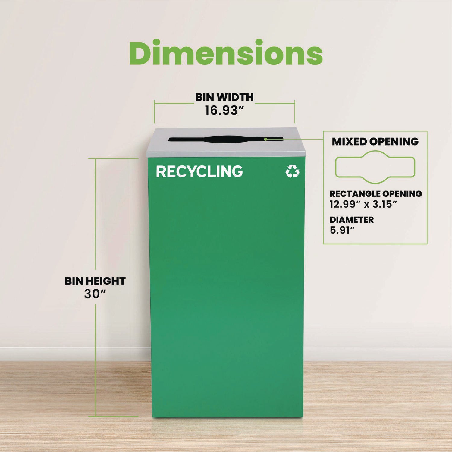 29 Gallon Trash/Recycling Cans, Steel, Green Recycling Can with Mixed Lid Alpine Industries Flipcost