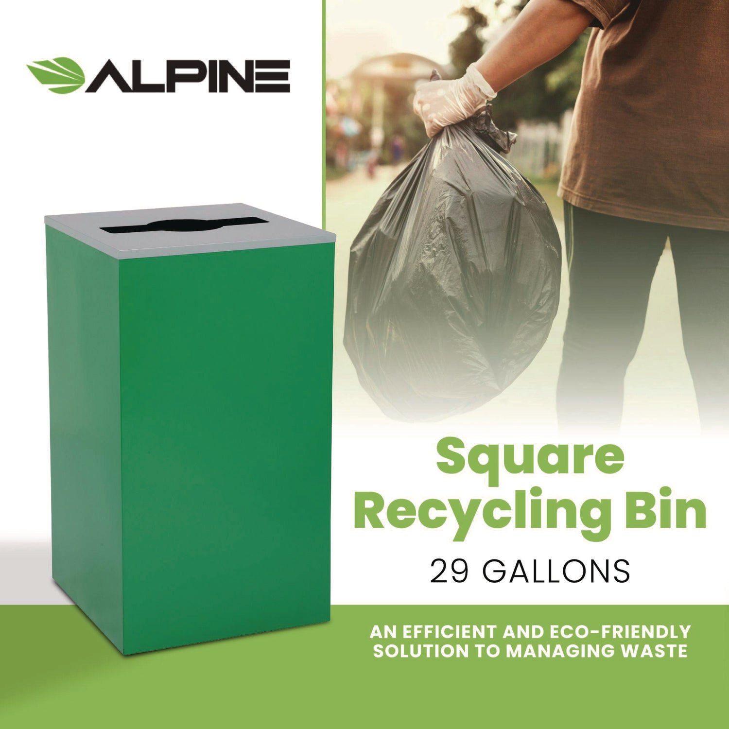 29 Gallon Trash/Recycling Cans, Steel, Green Can with Mixed Lid Alpine Industries Flipcost