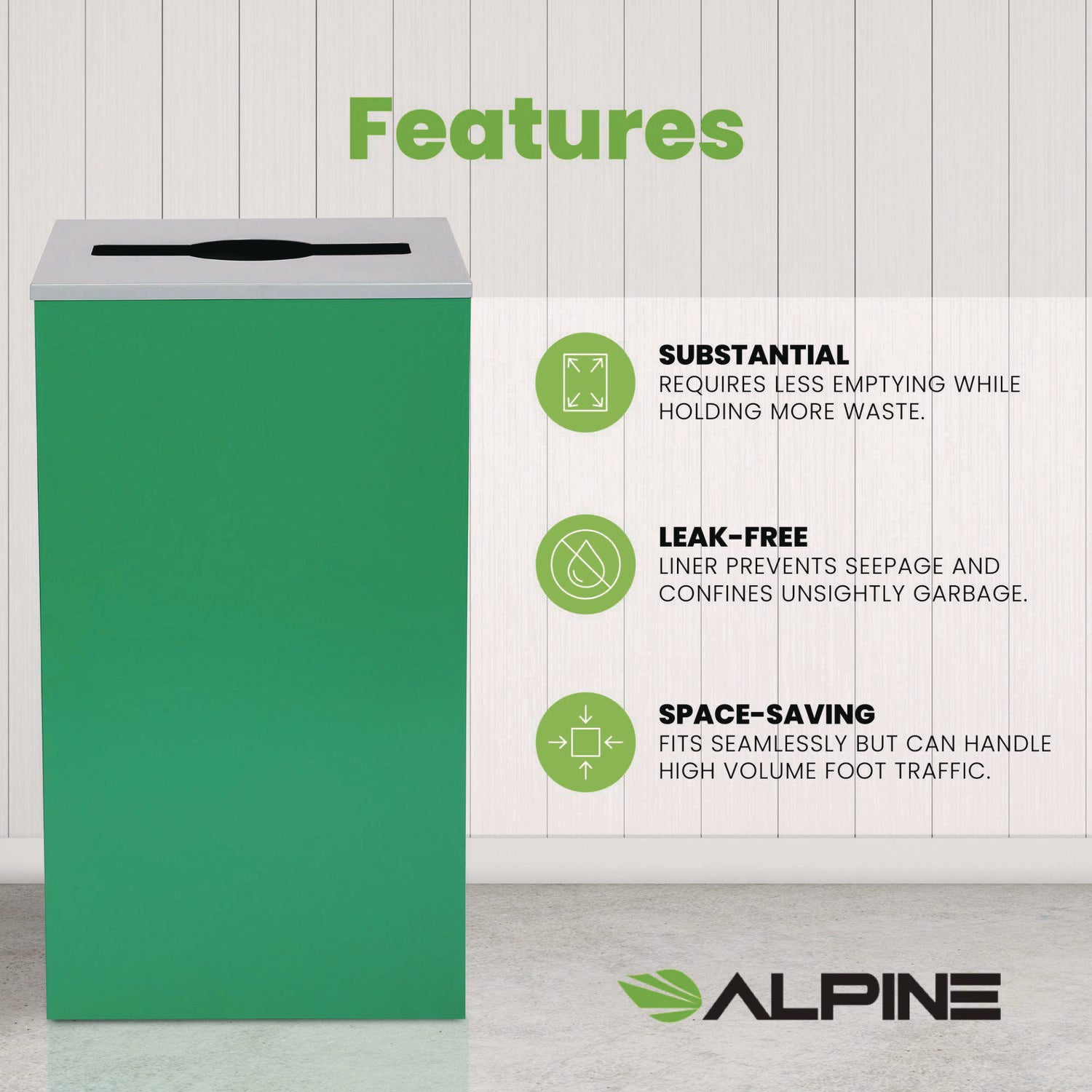 29 Gallon Trash/Recycling Cans, Steel, Green Can with Mixed Lid Alpine Industries Flipcost