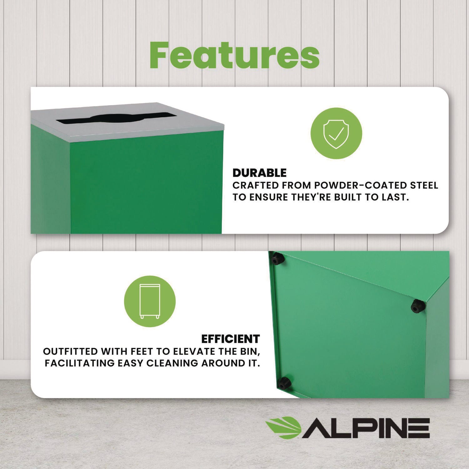 29 Gallon Trash/Recycling Cans, Steel, Green Can with Mixed Lid Alpine Industries Flipcost