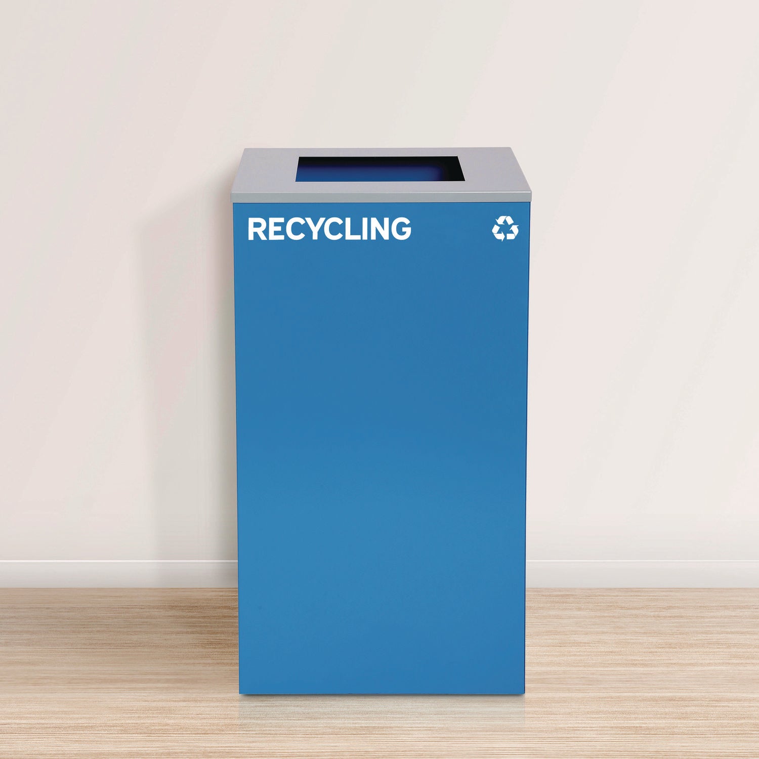 29 Gallon Trash/Recycling Cans, Steel, Blue Recycling Can with Square Lid Alpine Industries Flipcost