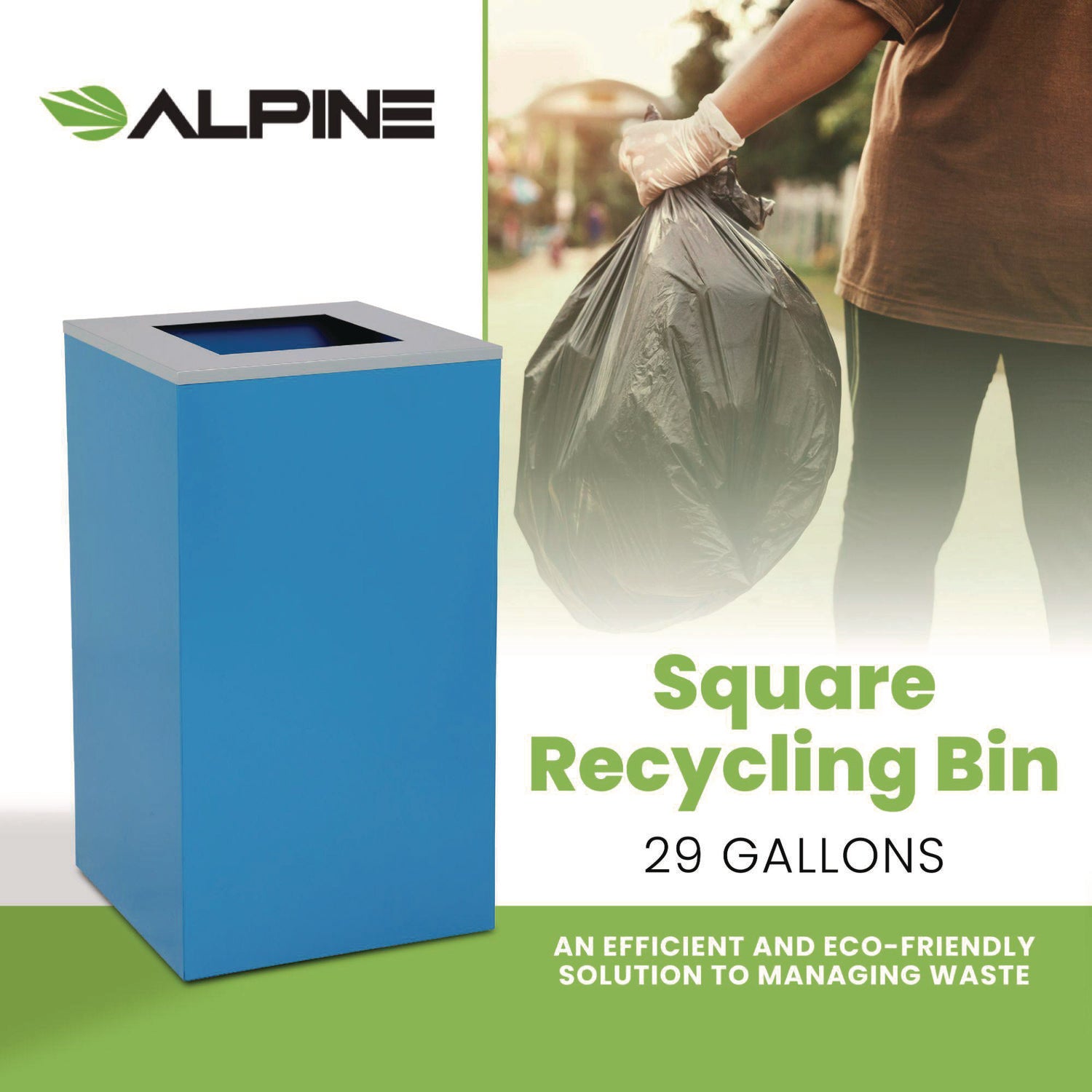 29 Gallon Trash/Recycling Cans, Steel, Blue Can with Square Lid Alpine Industries Flipcost