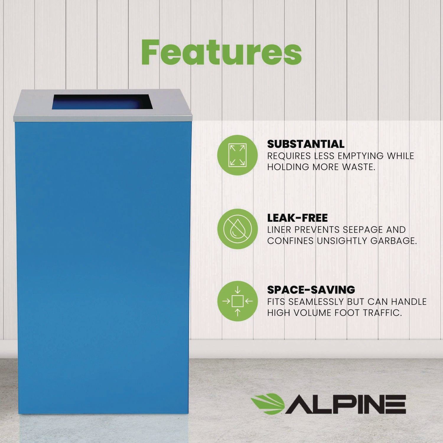 29 Gallon Trash/Recycling Cans, Steel, Blue Can with Square Lid Alpine Industries Flipcost