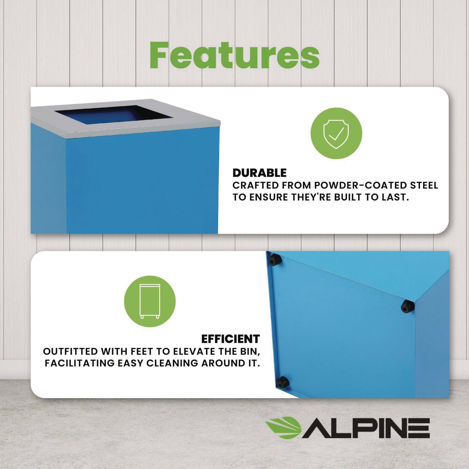 29 Gallon Trash/Recycling Cans, Steel, Blue Can with Square Lid Alpine Industries Flipcost