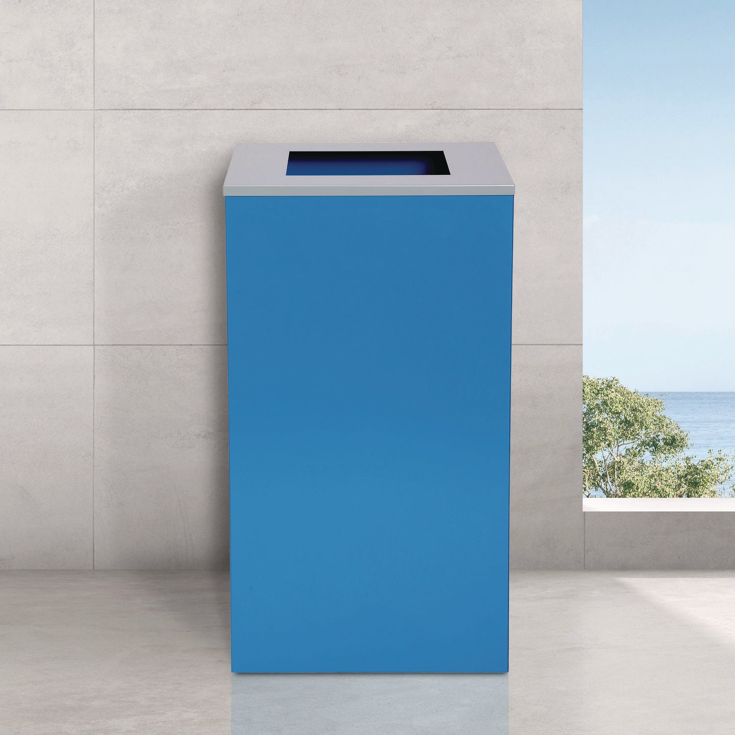 29 Gallon Trash/Recycling Cans, Steel, Blue Can with Square Lid Alpine Industries Flipcost