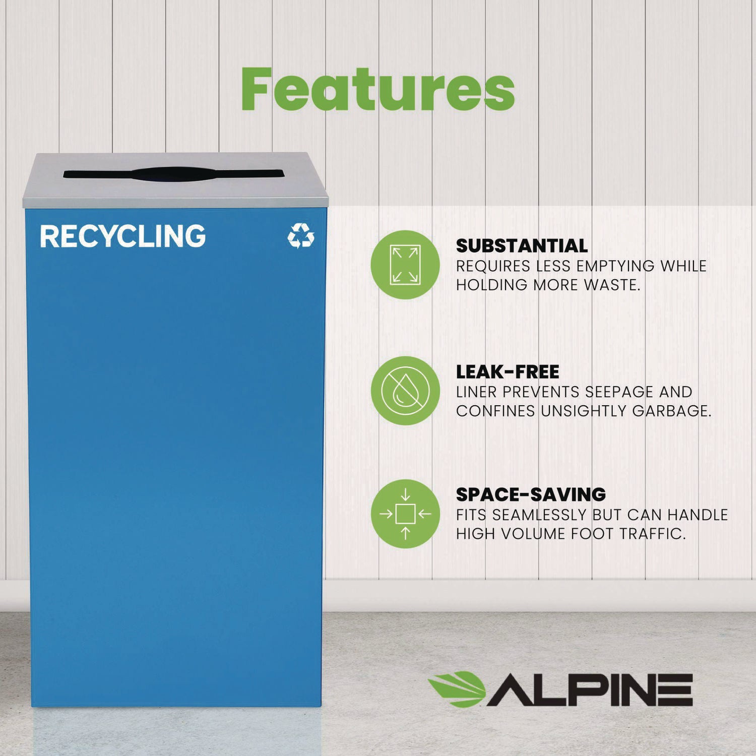 29 Gallon Trash/Recycling Cans, Steel, Blue Recycling Can with Mixed Lid Alpine Industries Flipcost