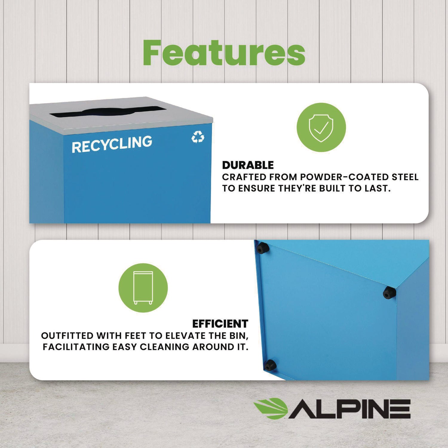 29 Gallon Trash/Recycling Cans, Steel, Blue Recycling Can with Mixed Lid Alpine Industries Flipcost