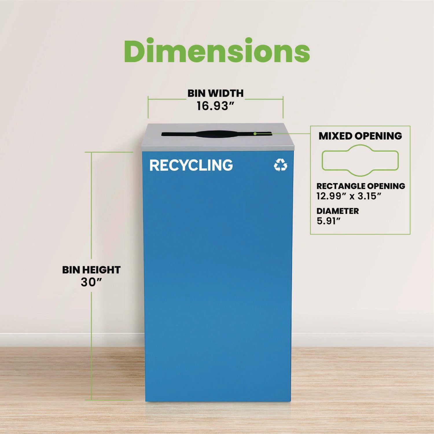 29 Gallon Trash/Recycling Cans, Steel, Blue Recycling Can with Mixed Lid Alpine Industries Flipcost