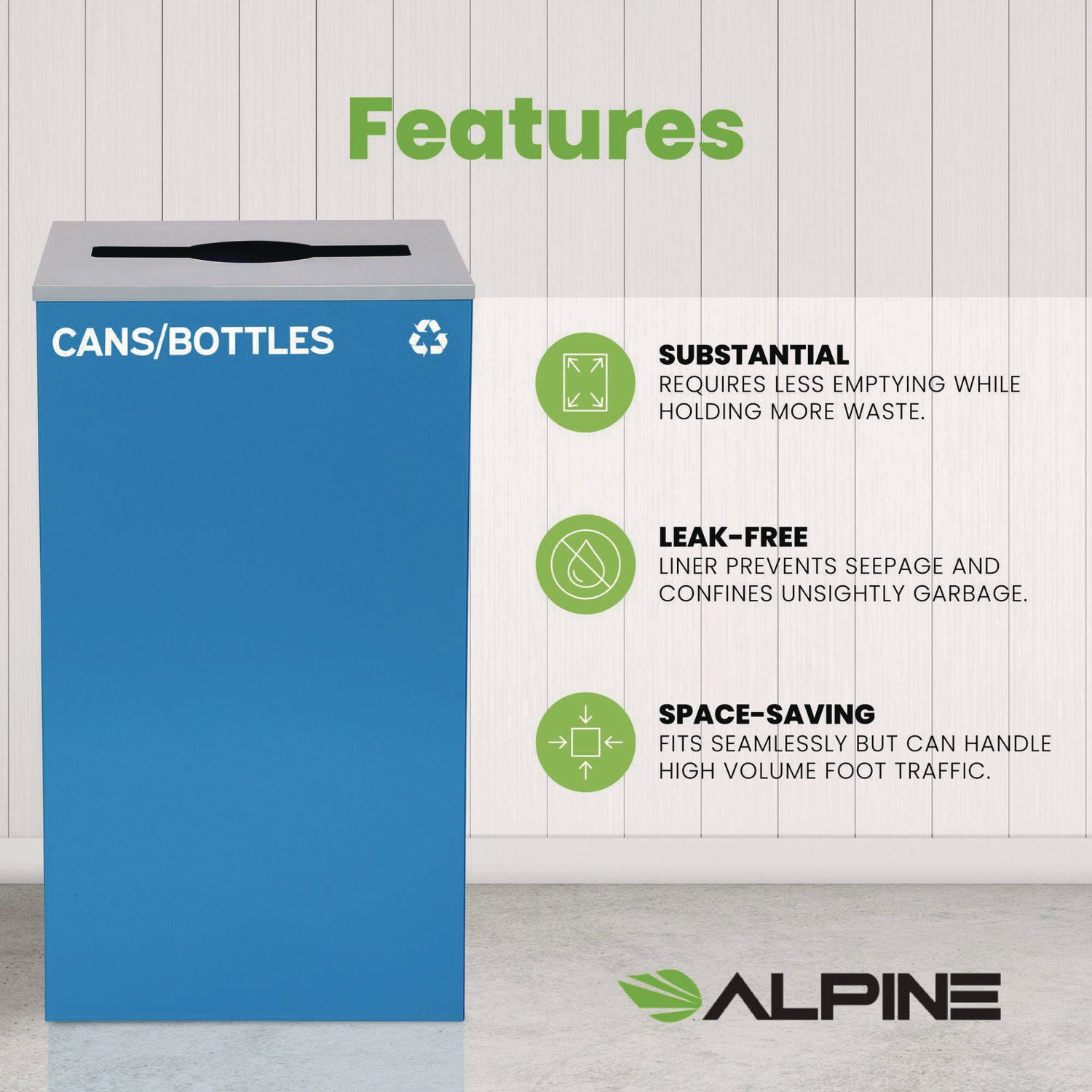 29 Gallon Trash/Recycling Cans, Steel, Blue Cans/Bottles Recycling Can with Mixed Lid Alpine Industries Flipcost