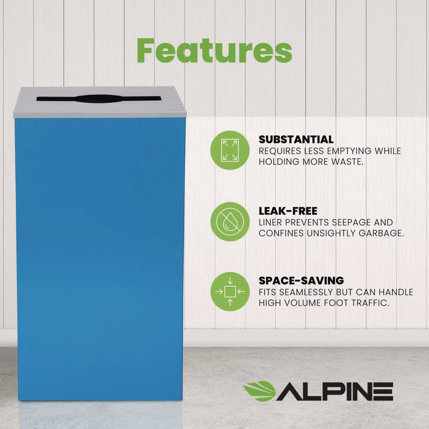 29 Gallon Trash/Recycling Cans, Steel, Blue Can with Mixed Lid Alpine Industries Flipcost