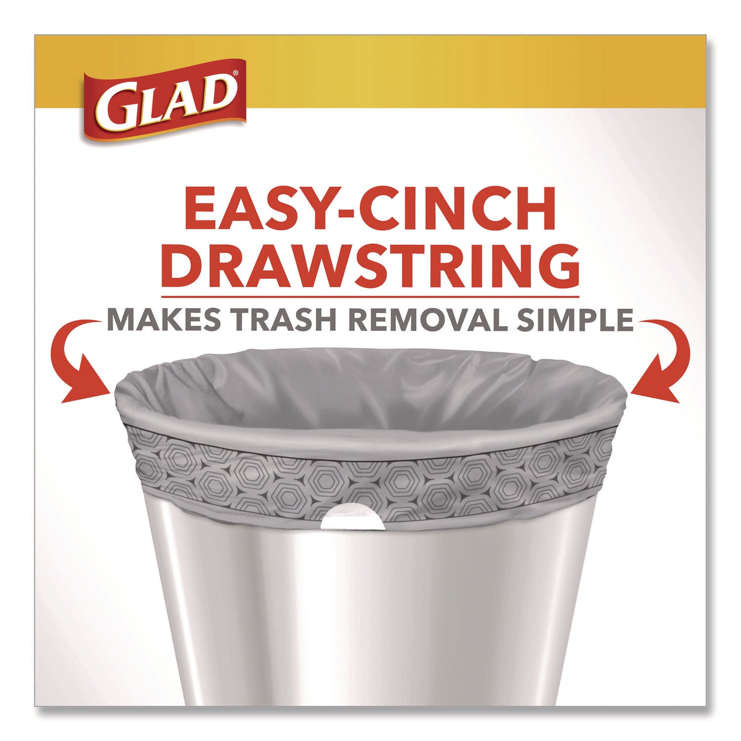 Glad® Medium Drawstring Trash Bags with Clorox, 8 gal, Lemon Fresh Bleach Scent, 0.74 mil, 23" x 21.63", Gray, 26/Box