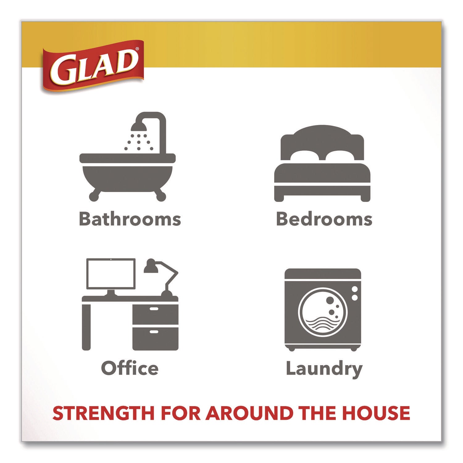 Glad® Medium Drawstring Trash Bags with Clorox, 8 gal, Lemon Fresh Bleach Scent, 0.74 mil, 23" x 21.63", Gray, 26/Box