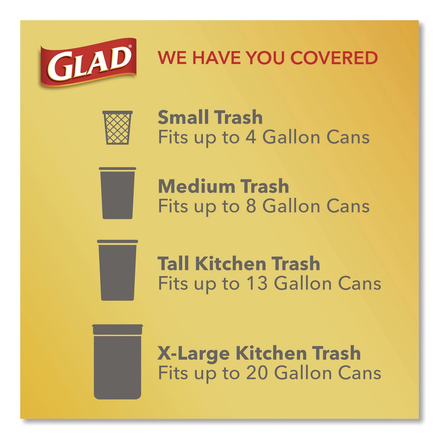 Glad® Medium Drawstring Trash Bags with Clorox, 8 gal, Lemon Fresh Bleach Scent, 0.74 mil, 23" x 21.63", Gray, 26/Box