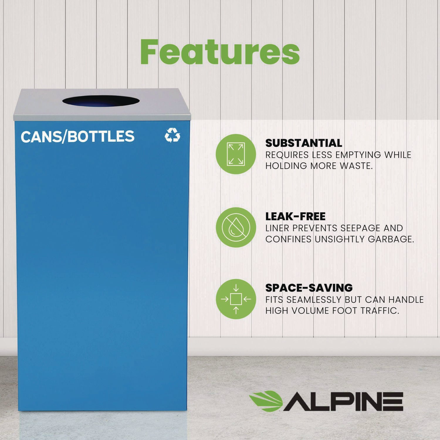 29 Gallon Trash/Recycling Cans, Steel, Blue Cans/Bottles Recycling Can with Circle Lid Alpine Industries Flipcost