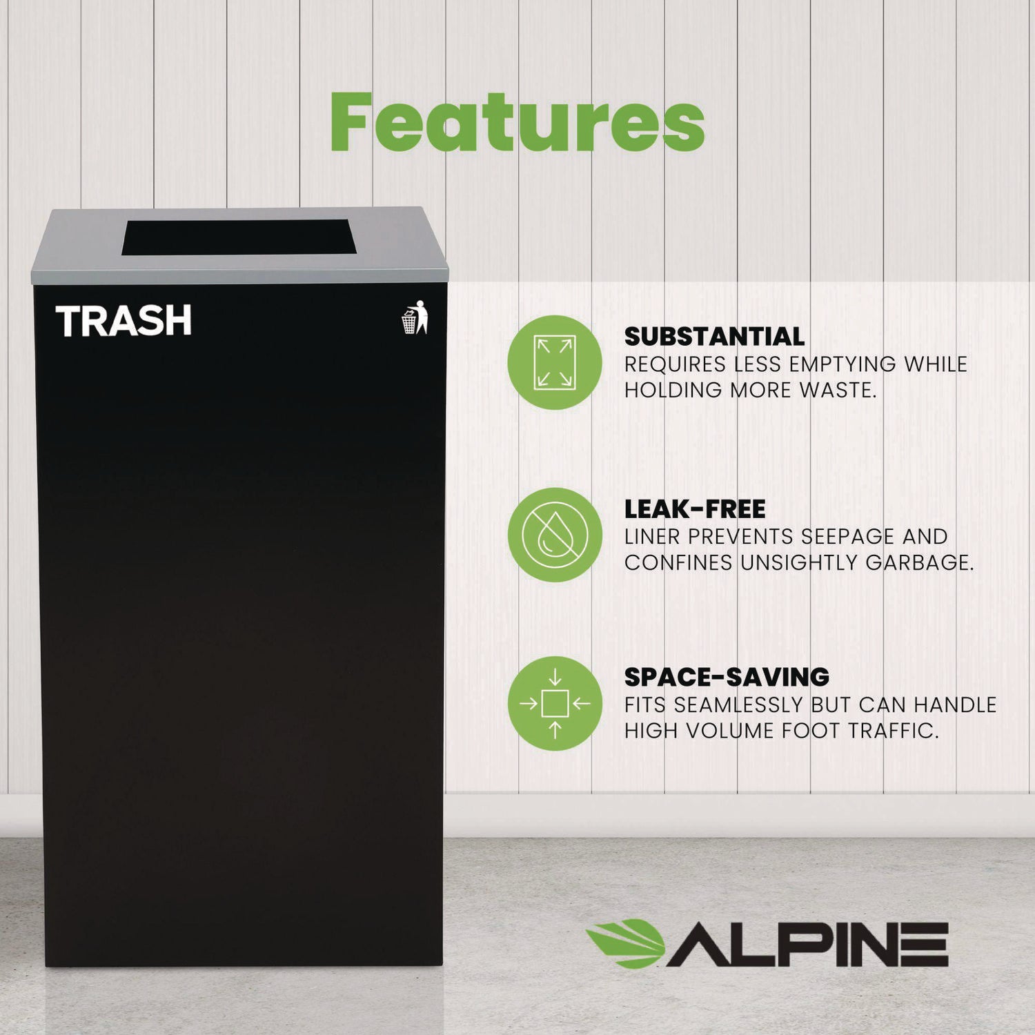 29 Gallon Trash/Recycling Cans, Steel, Black Trash Can with Square Lid Alpine Industries Flipcost