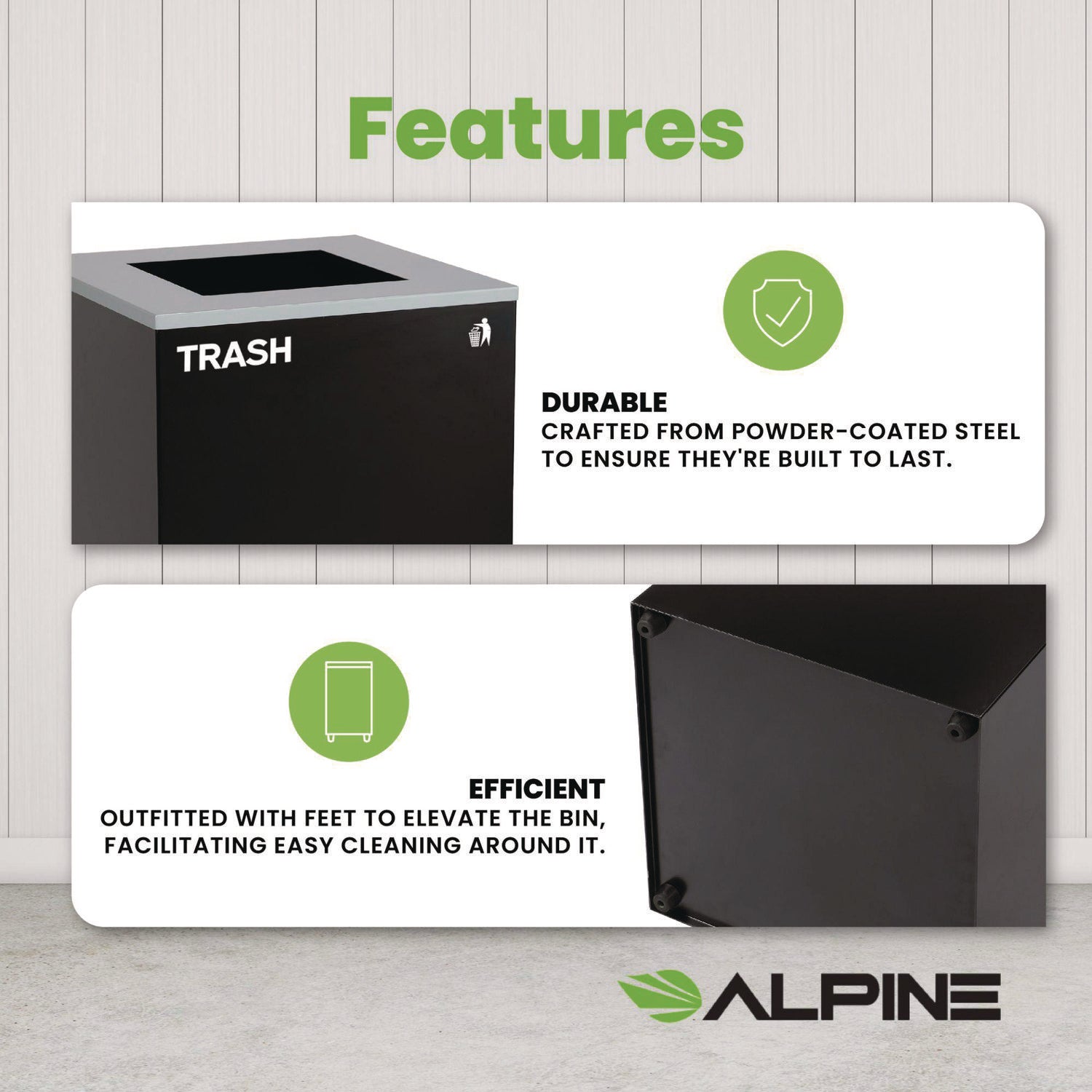 29 Gallon Trash/Recycling Cans, Steel, Black Trash Can with Square Lid Alpine Industries Flipcost