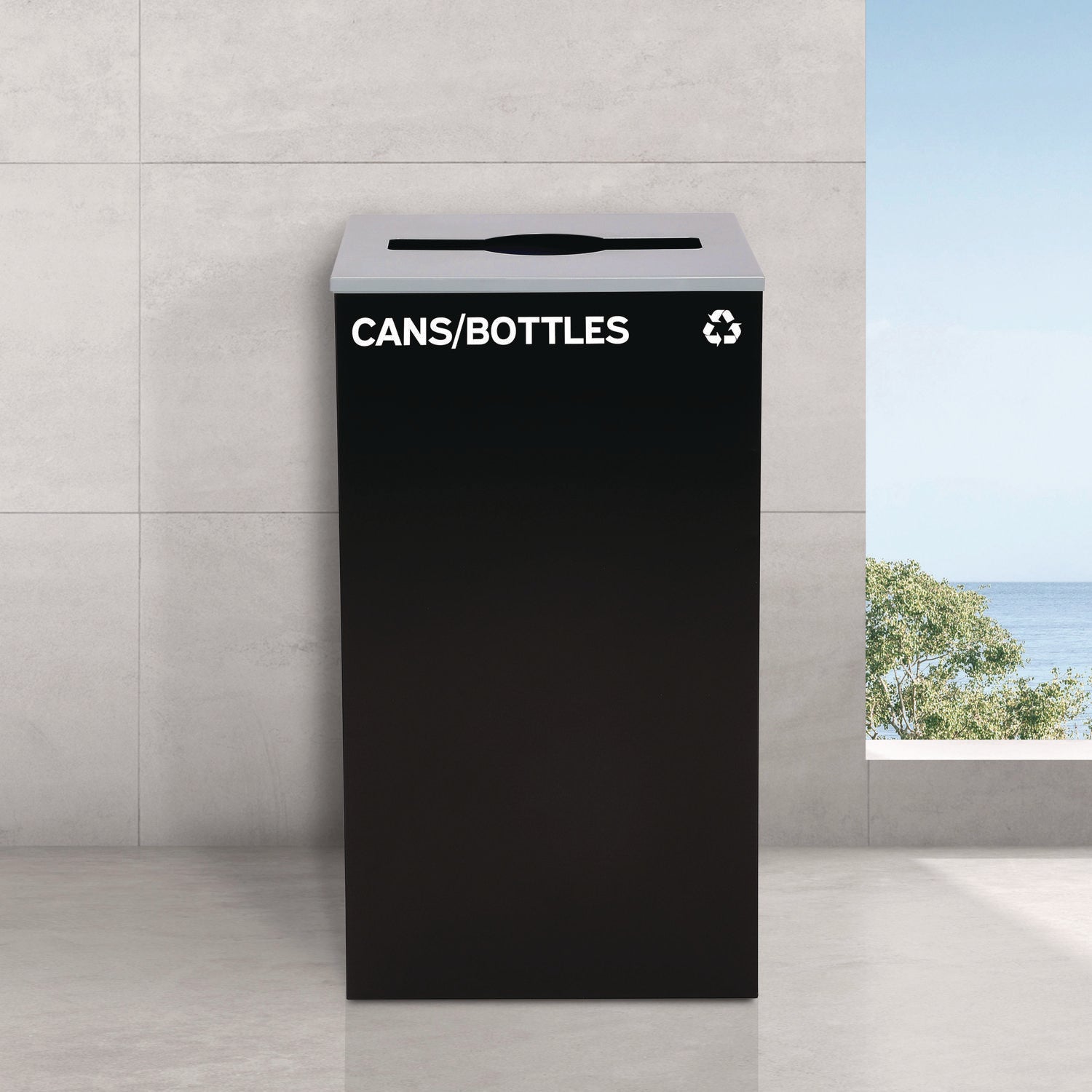 29 Gallon Trash/Recycling Cans, Steel, Black Cans/Bottles Recycling Can with Mixed Lid Alpine Industries Flipcost