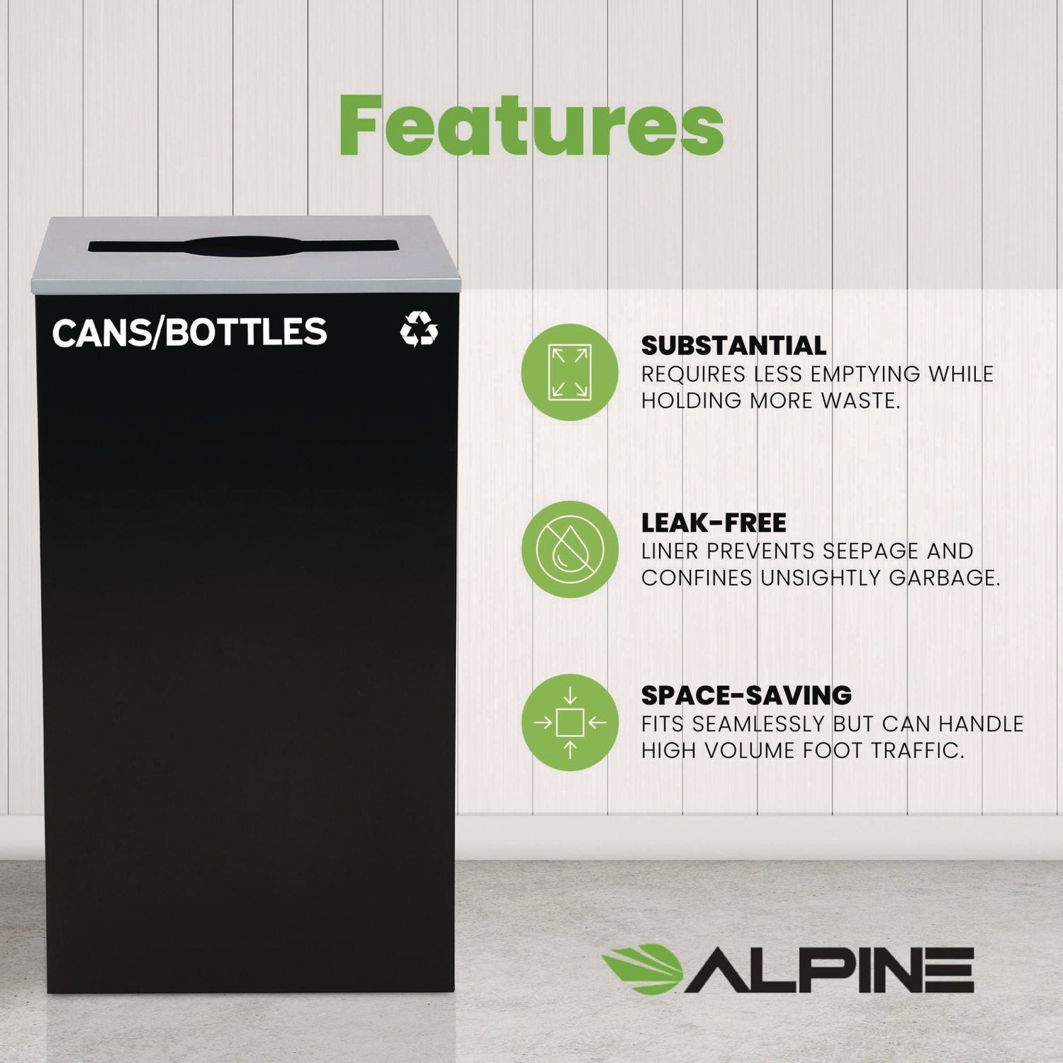 29 Gallon Trash/Recycling Cans, Steel, Black Cans/Bottles Recycling Can with Mixed Lid Alpine Industries Flipcost