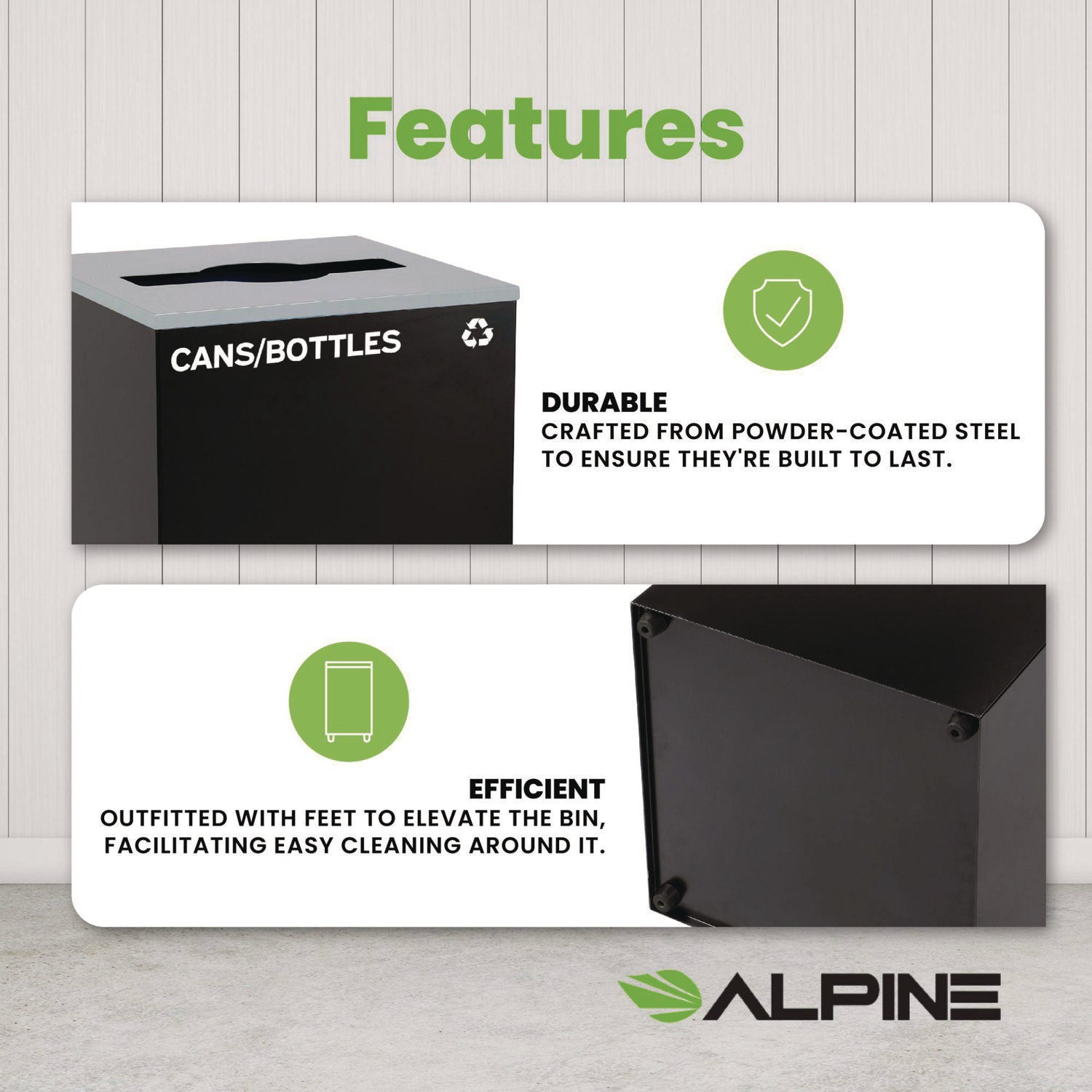 29 Gallon Trash/Recycling Cans, Steel, Black Cans/Bottles Recycling Can with Mixed Lid Alpine Industries Flipcost