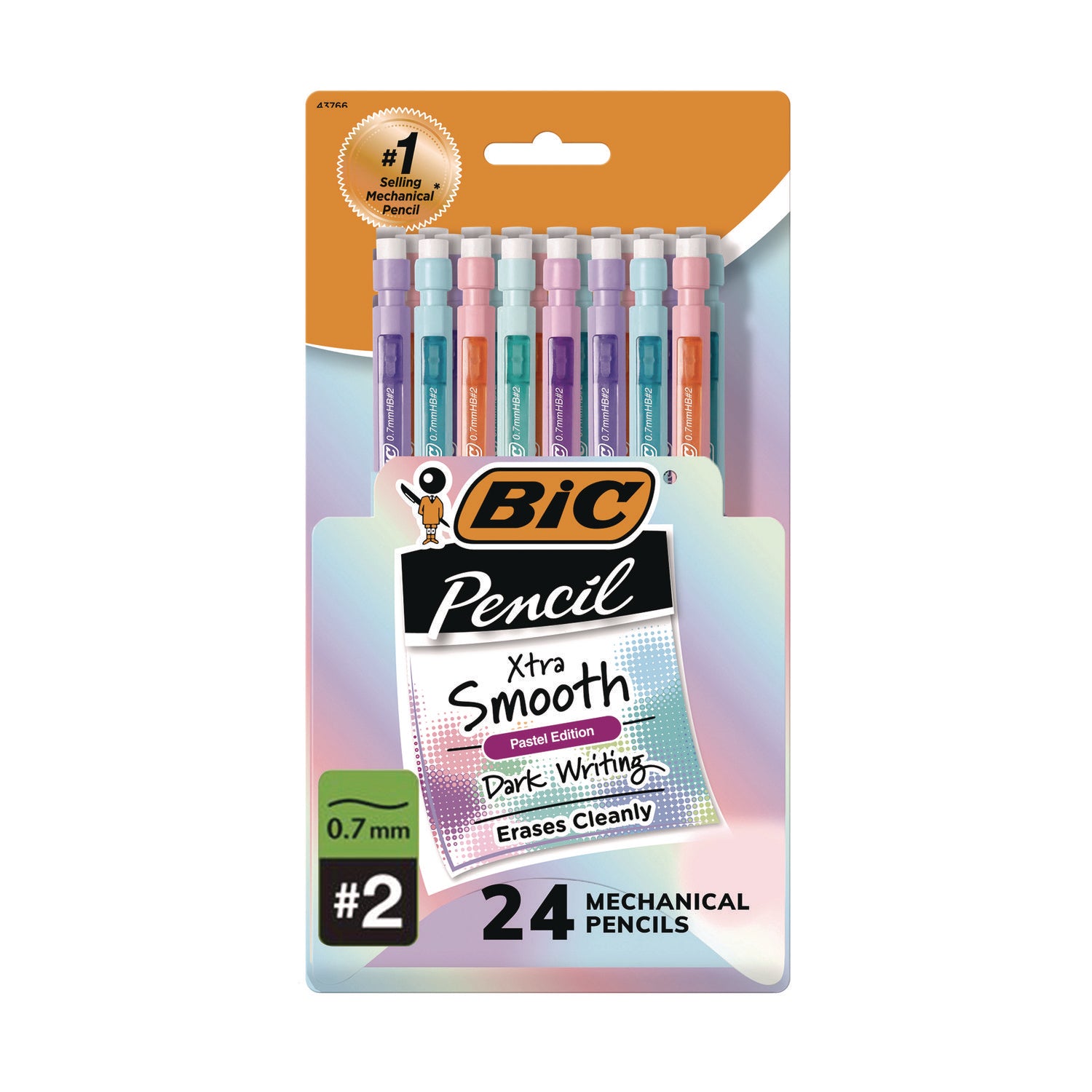 BIC® Xtra-Smooth Pastel Edition Mechanical Pencils, 0.7 mm, HB (#2), Black Lead, Assorted Barrel Colors, 24/Pack