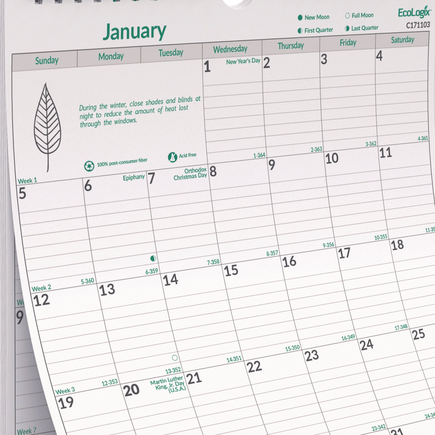 EcoLogix Monthly Wall Calendar, EcoLogix Artwork, 12 x 17, White/Green Sheets, 12-Month (Jan to Dec): 2025 Brownline® Flipcost