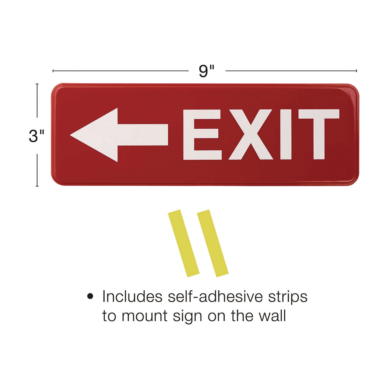 Excello Global Products® Emergency Exit Indoor/Outdoor Wall Sign, 9 x 3, Red Face, White Graphics, 2/Pack