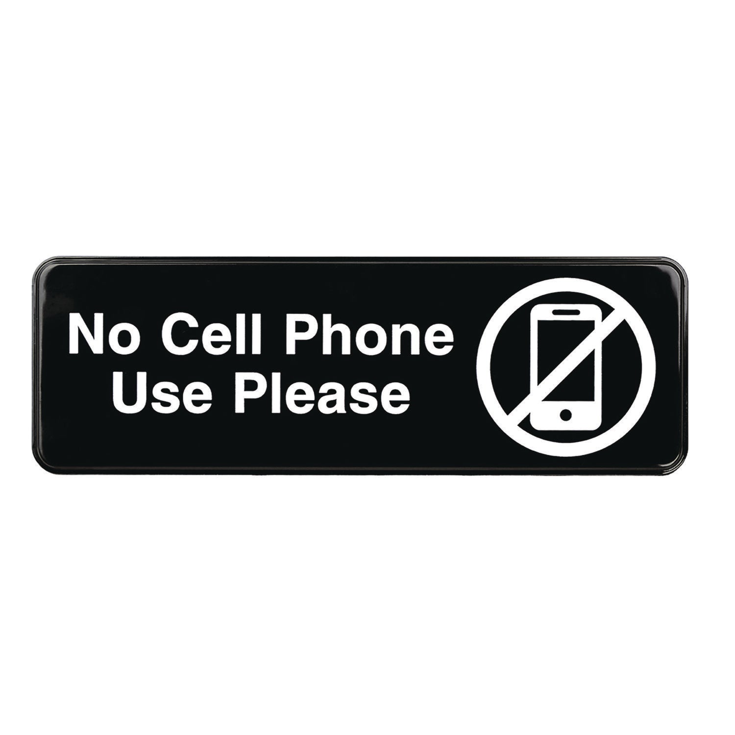 Excello Global Products® No Cell Phone Use Please Indoor/Outdoor Wall Sign, 9 x 3, Black Face, White Graphics, 3/Pack