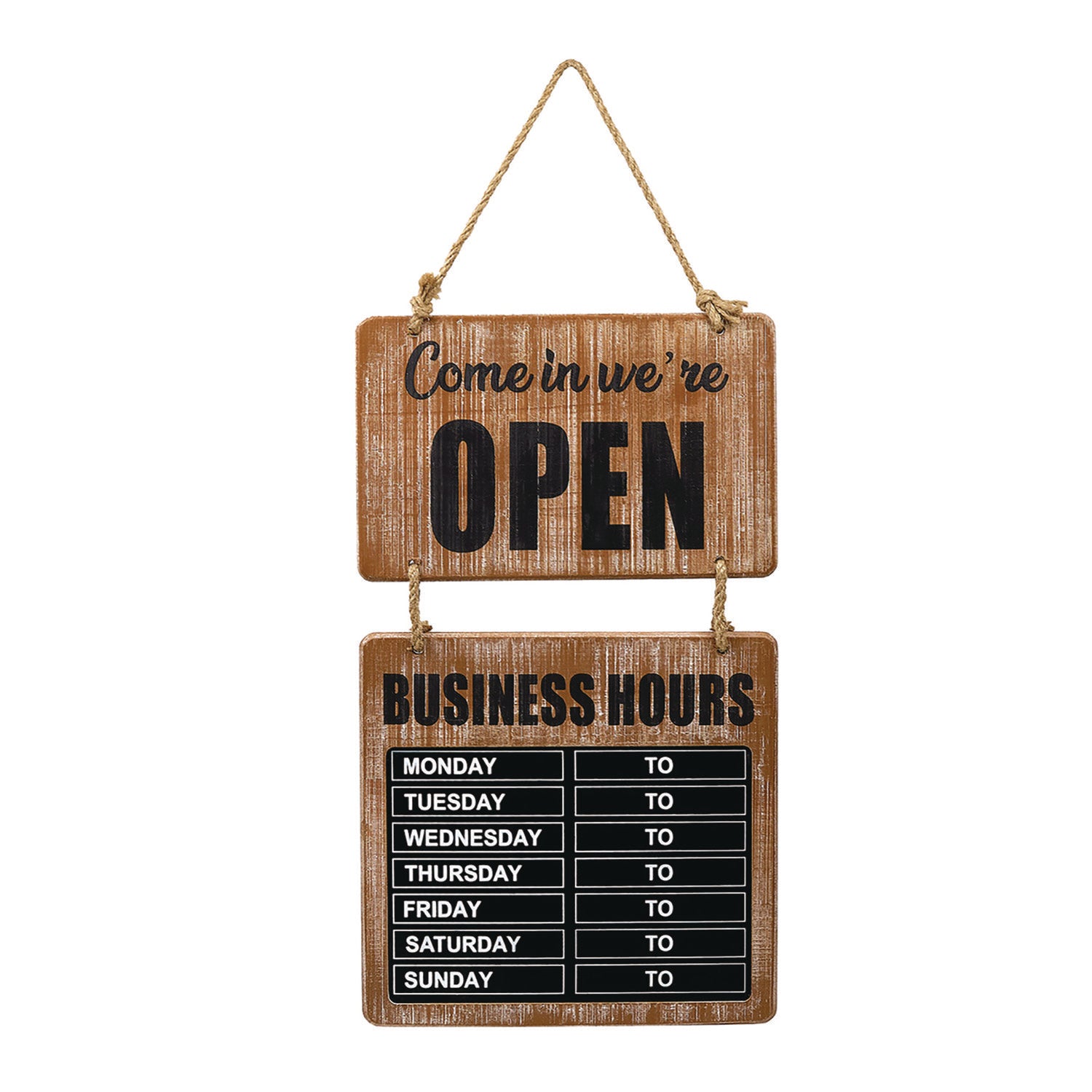 Excello Global Products® Business Hours Outdoor Sign, 9.75 x 22.5, Brown Face, Black/White Lettering, Chalkboard