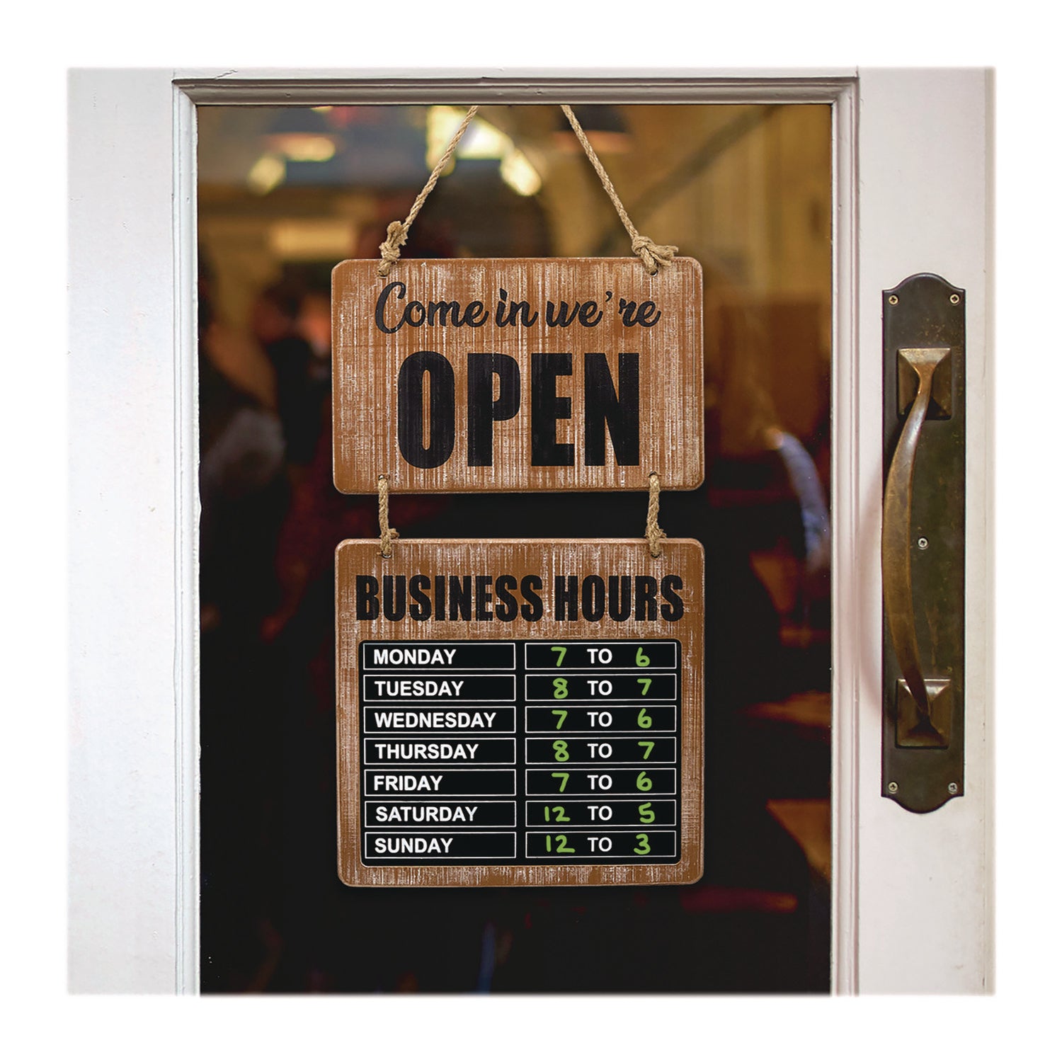 Excello Global Products® Business Hours Outdoor Sign, 9.75 x 22.5, Brown Face, Black/White Lettering, Chalkboard