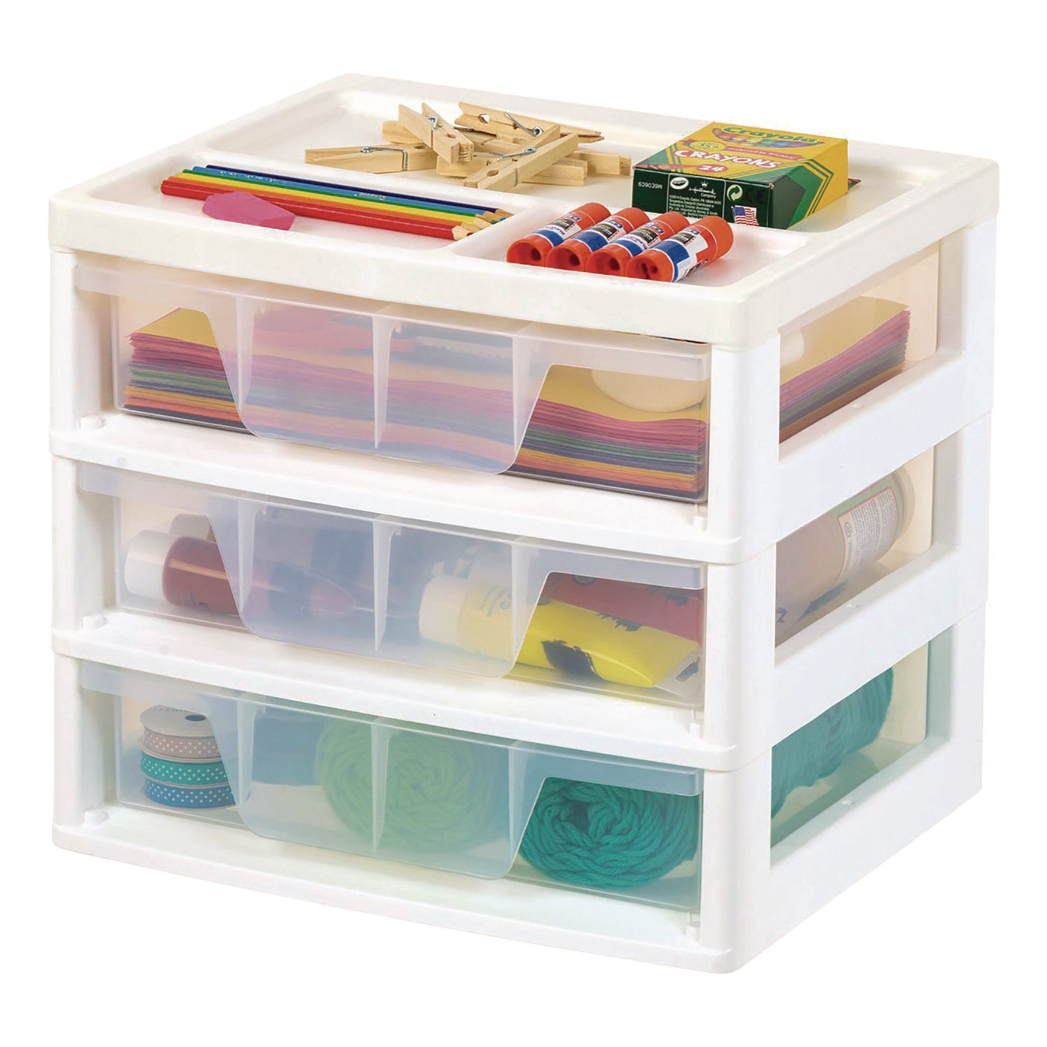 IRIS 3-Drawer Desktop Storage, Plastic, 14.6 x 12.31 x 12.75, White/Clear