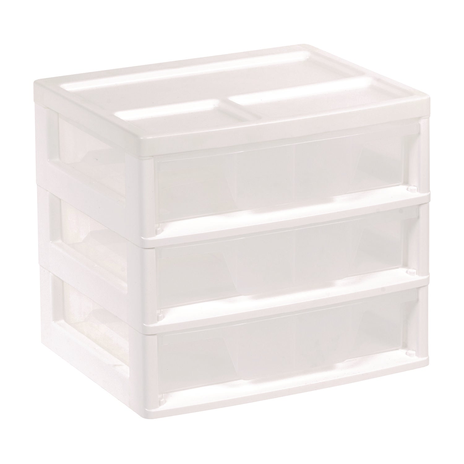 IRIS 3-Drawer Desktop Storage, Plastic, 14.6 x 12.31 x 12.75, White/Clear