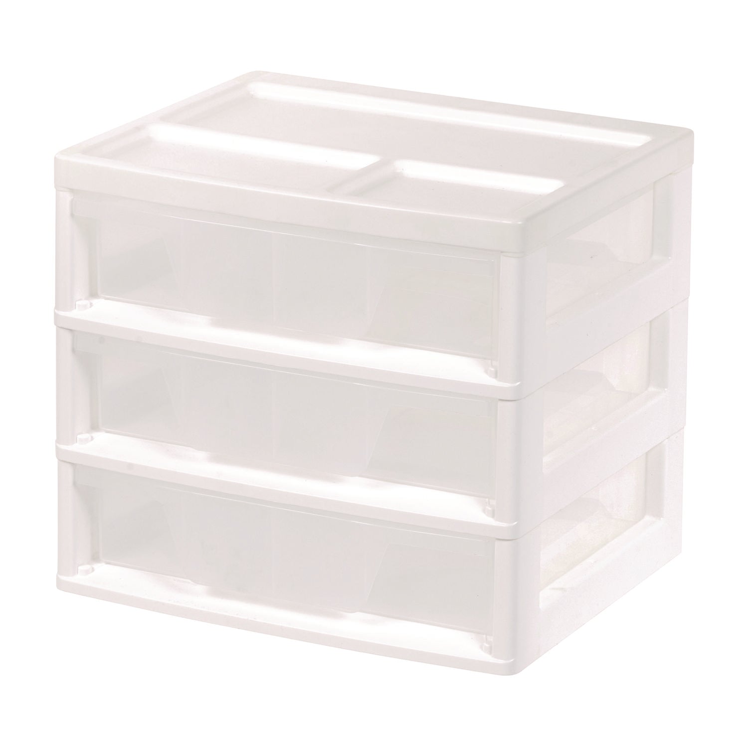 IRIS 3-Drawer Desktop Storage, Plastic, 14.6 x 12.31 x 12.75, White/Clear