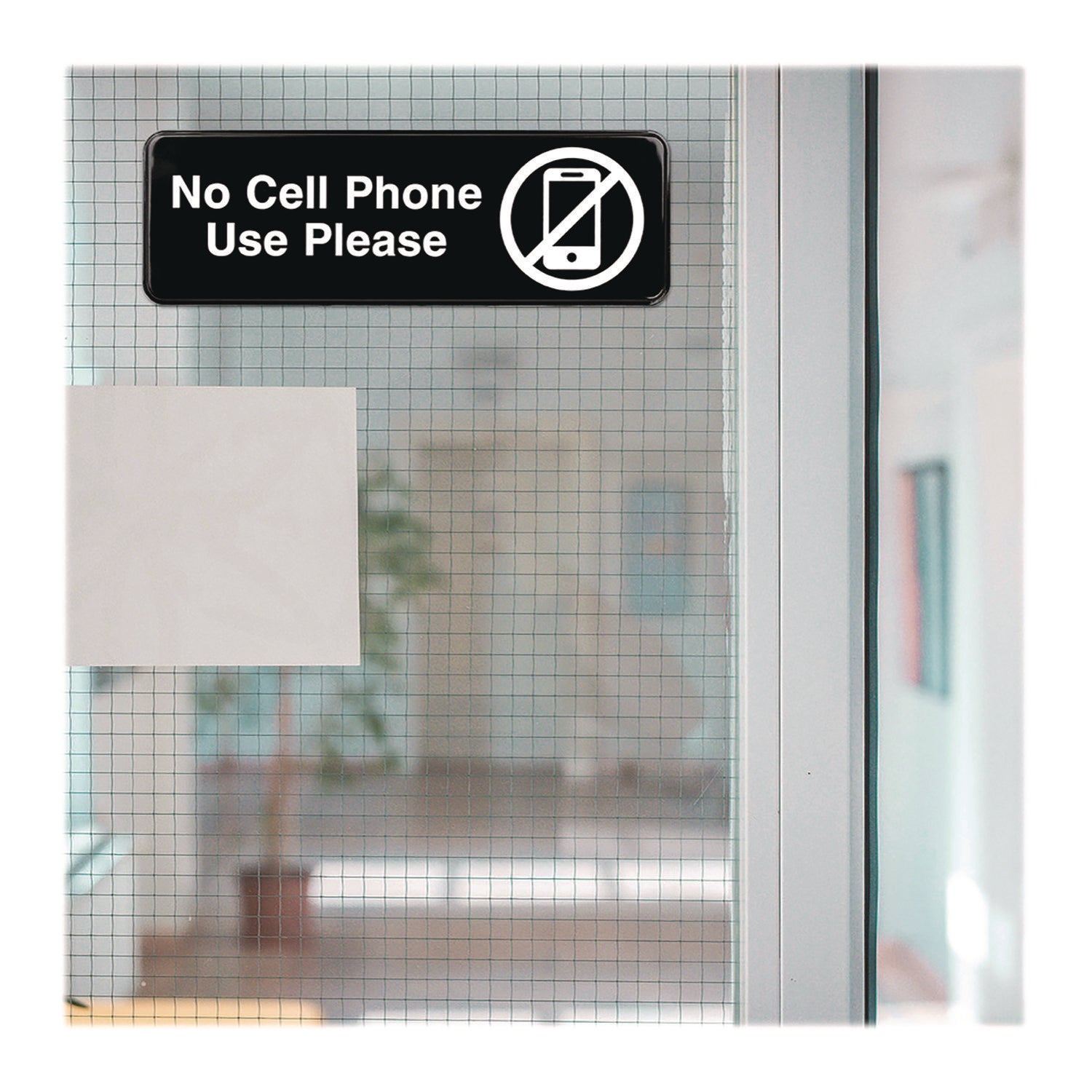 Excello Global Products® No Cell Phone Use Please Indoor/Outdoor Wall Sign, 9 x 3, Black Face, White Graphics, 3/Pack